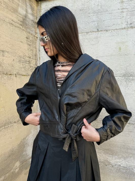 Bomber 80s crop in vera pelle nappata