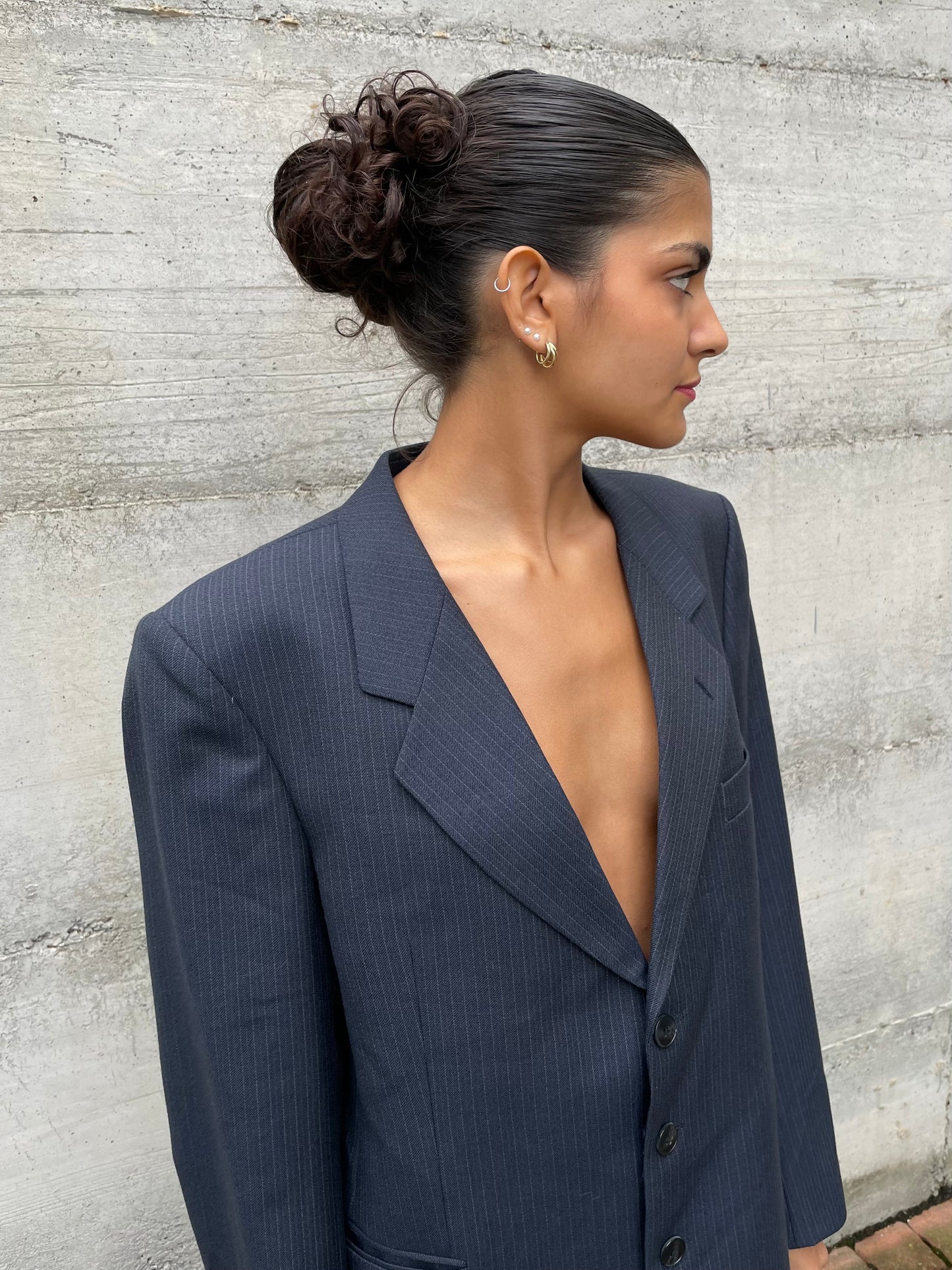 Blazer sartoriale blu navy gessato - taglia S uomo