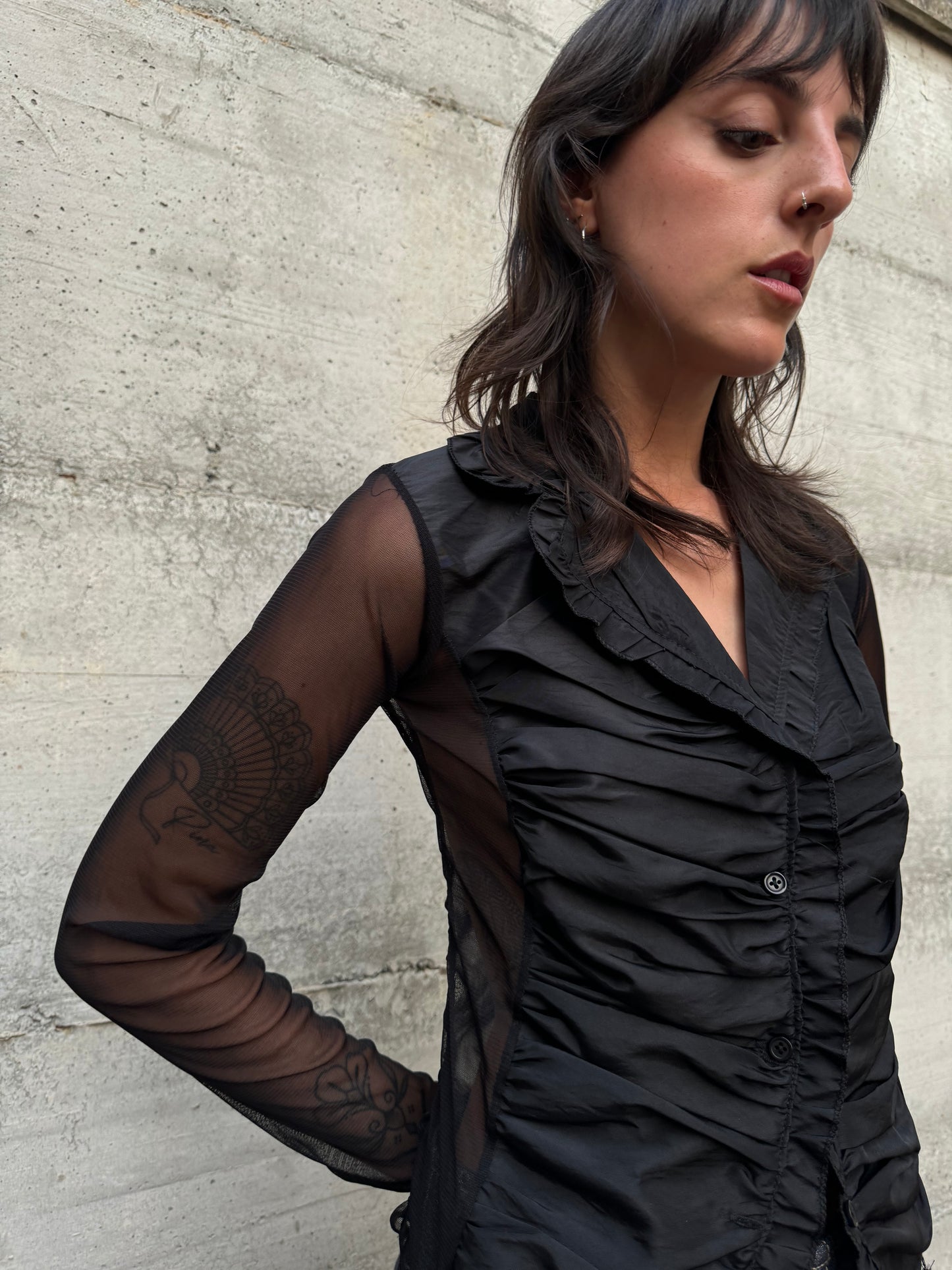 Blusa Y2K in shantung e crepe di seta