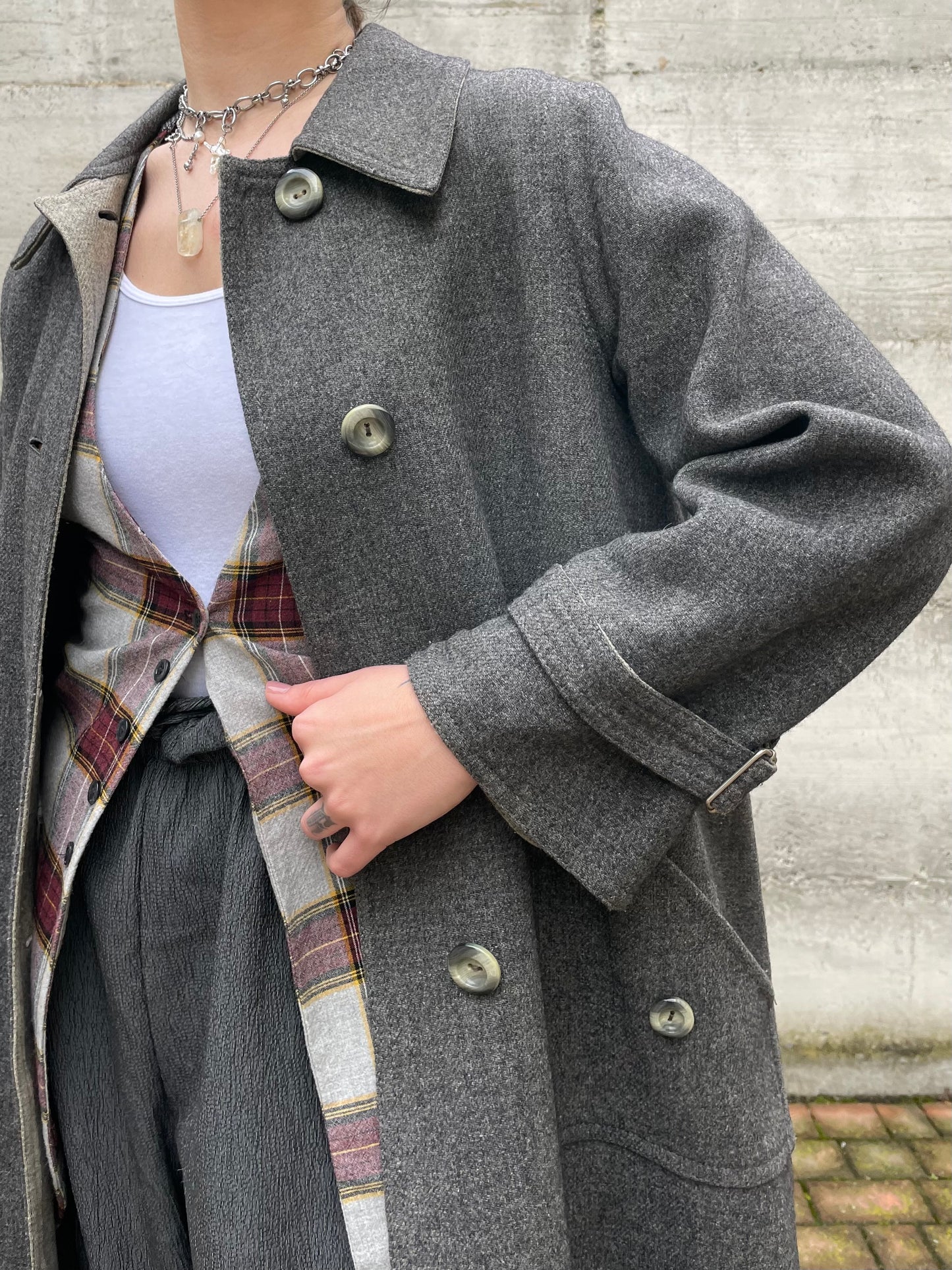 Spolverino mezza stagione lana cotta grigio - M