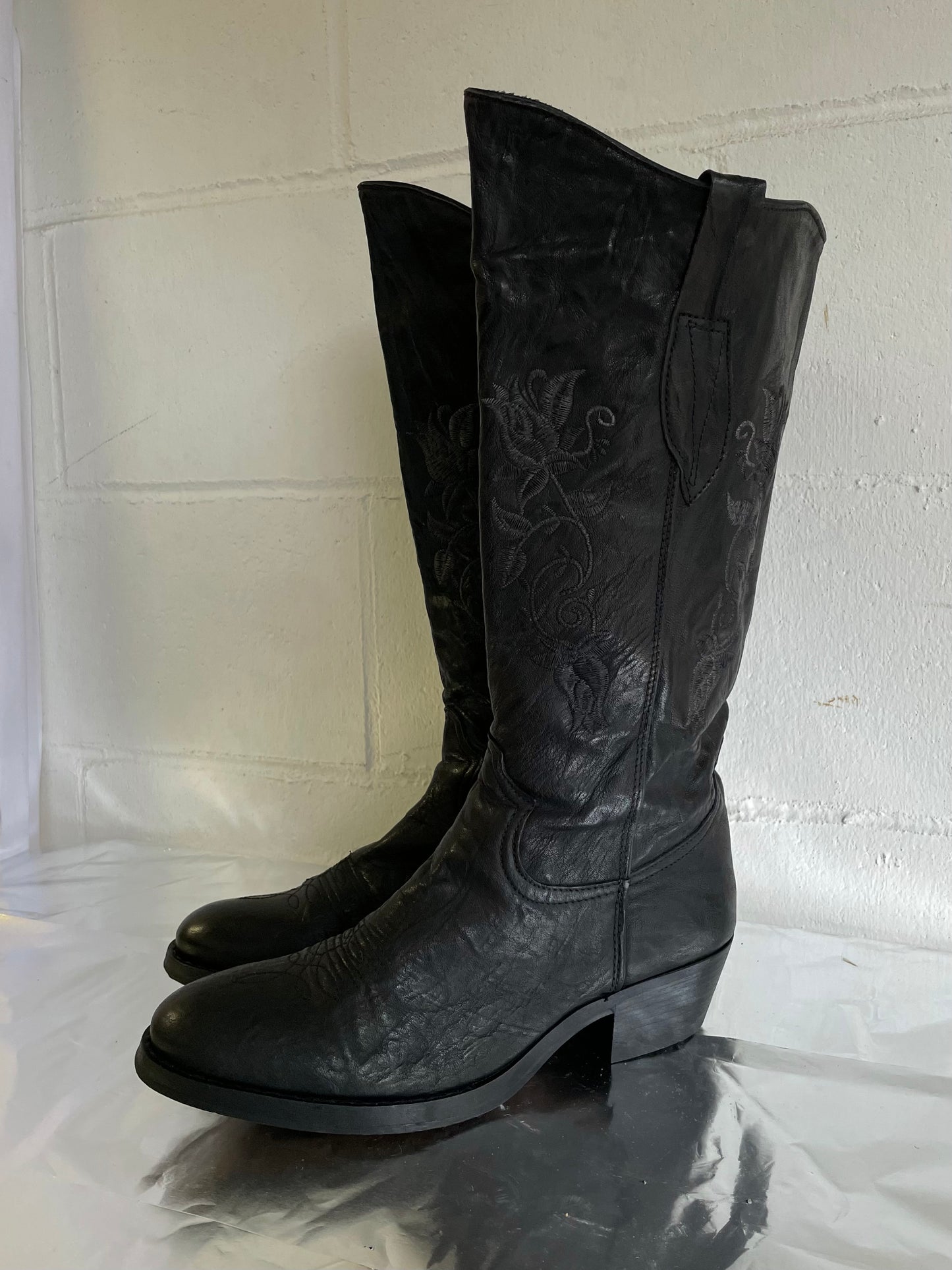 EU 41 - Texano vintage alto, vera pelle, punta arrotondata, tacco basso