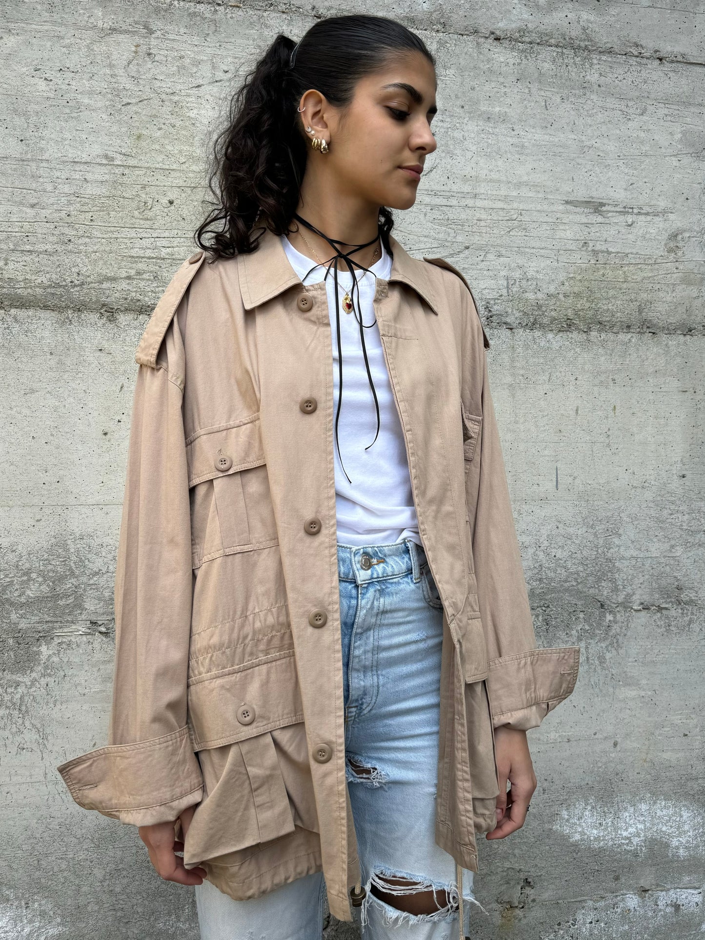 Overshirt cargo beige in cotone