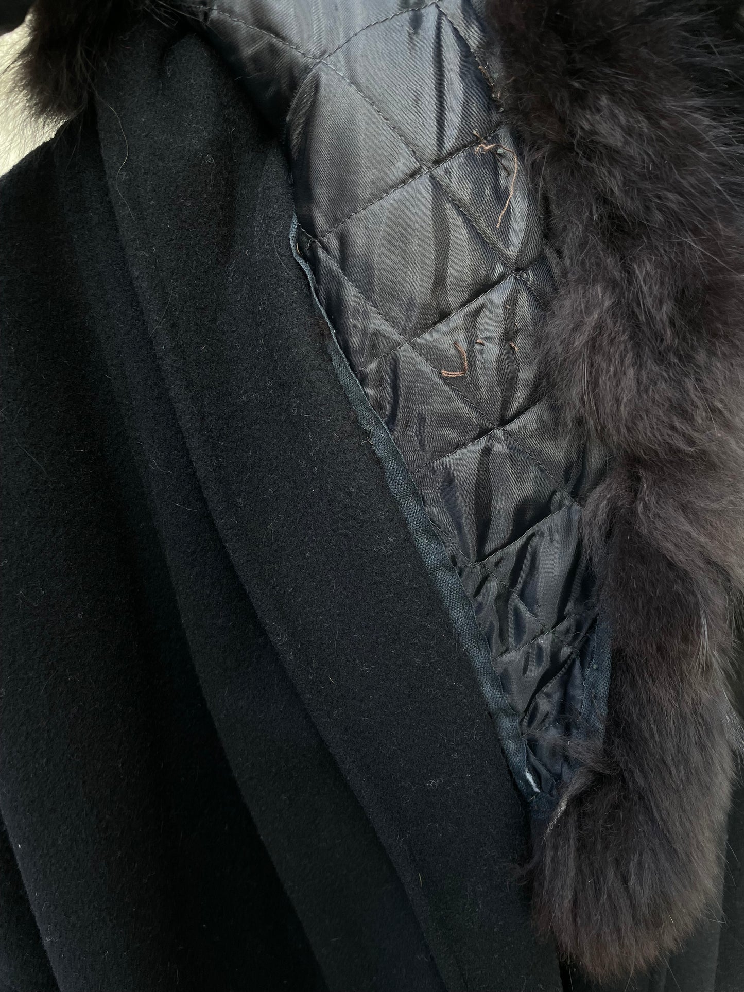 Maxi cappotto accappatoio sartoriale, 100% lana, collo in vera pelliccia - taglia unica