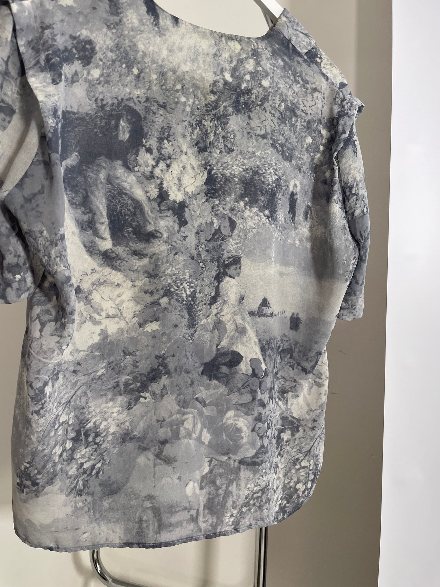 Camicetta in crepe di seta Made in USA, con stampa dipinto, taglia M donna