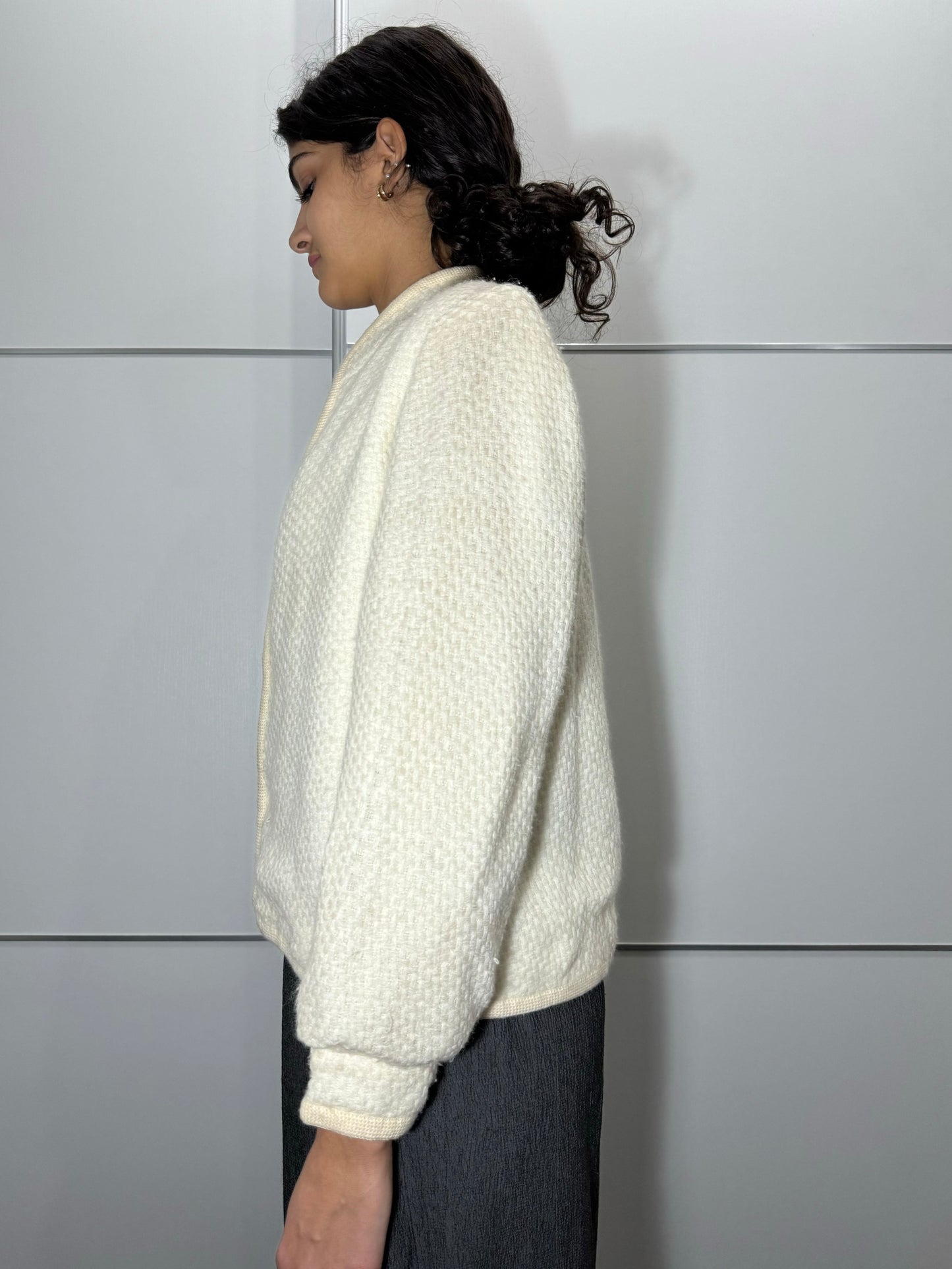 Giacca bolero lavorata color burro in misto lana