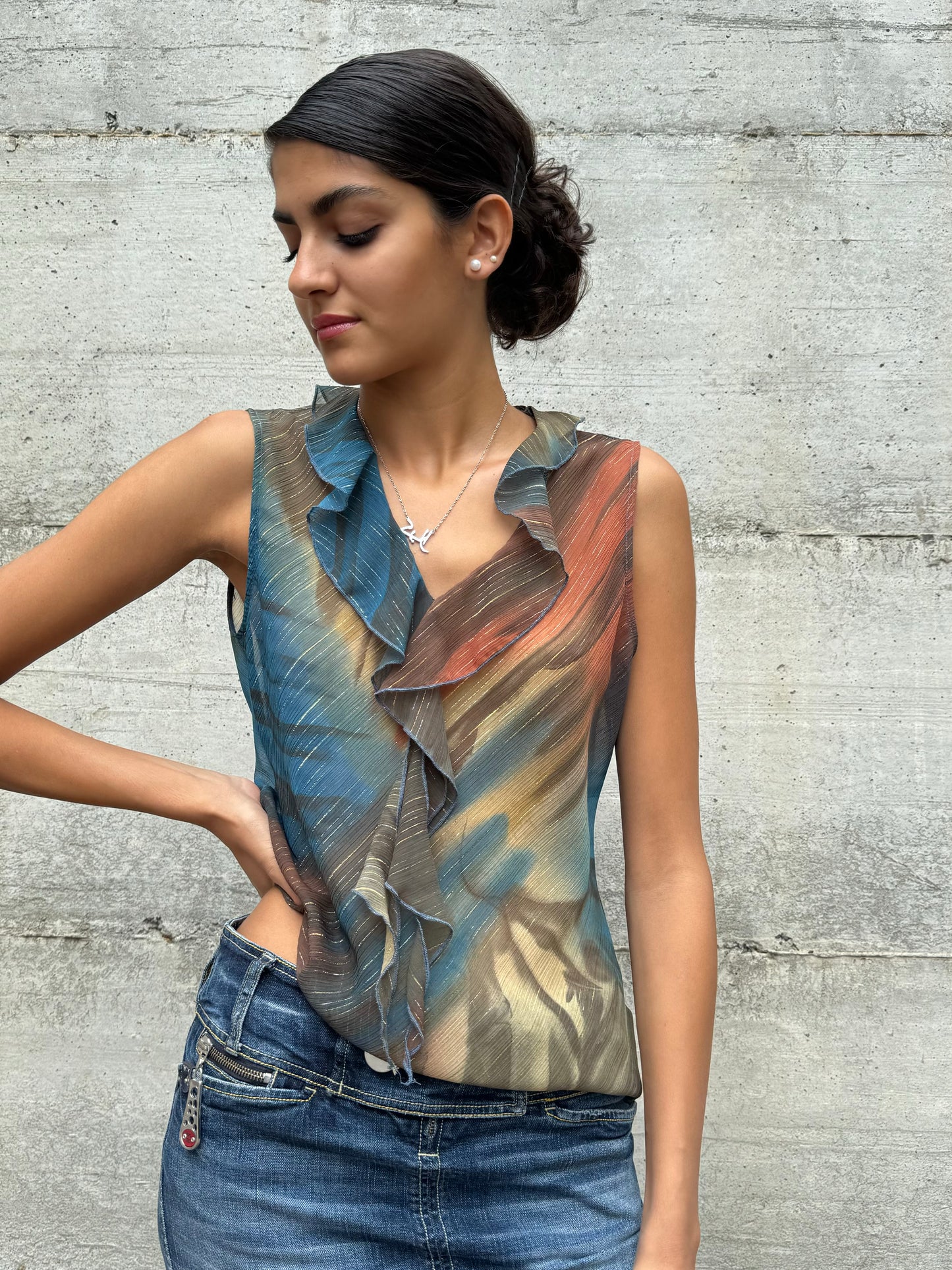 Top Y2K in crepe di viscosa