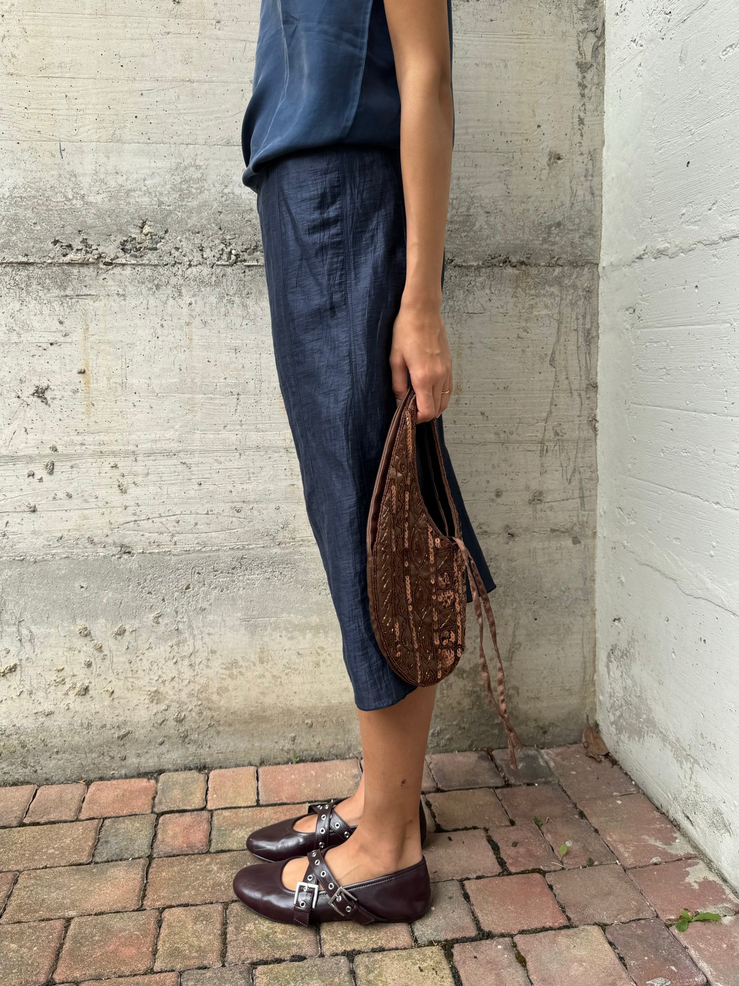 Gonna midi in 100% lino lavorato, taglia M