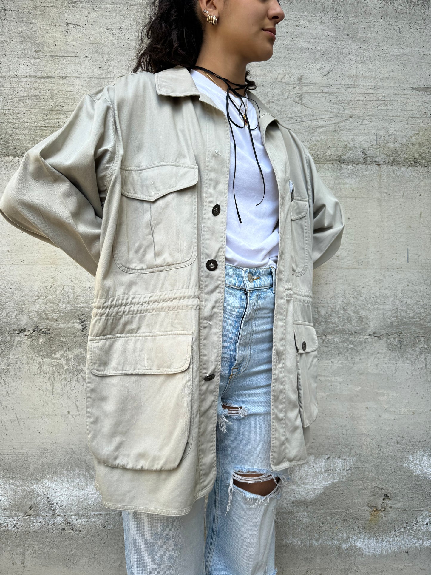 Overshirt cargo in cotone color ghiaccio