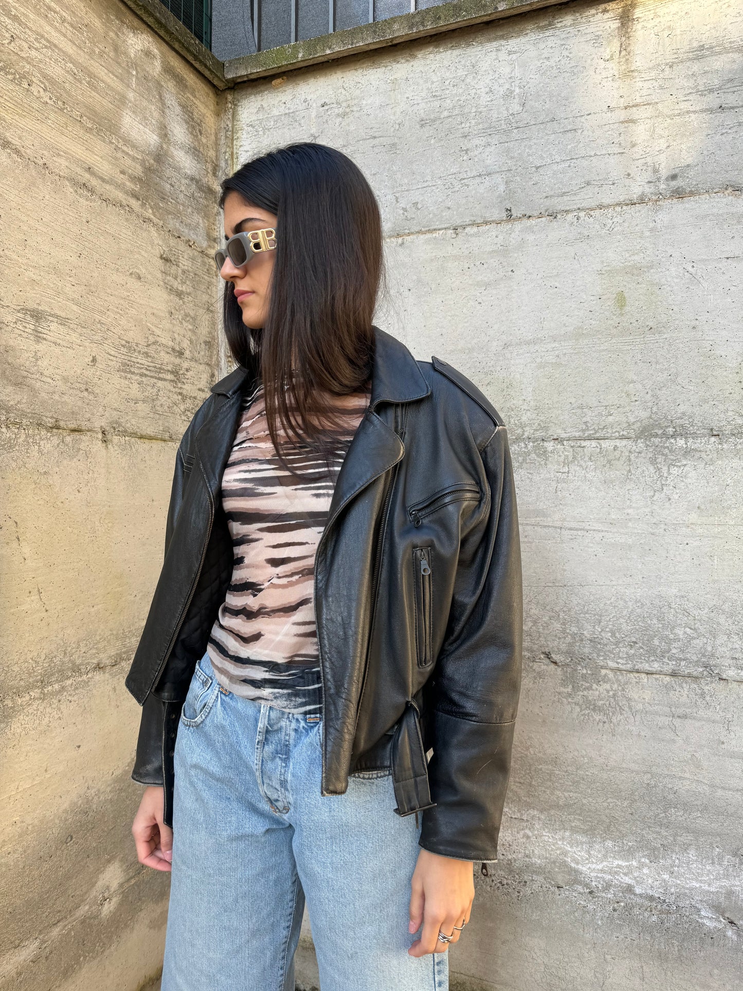 Bomber crop 80s in vera pelle nappata effetto used