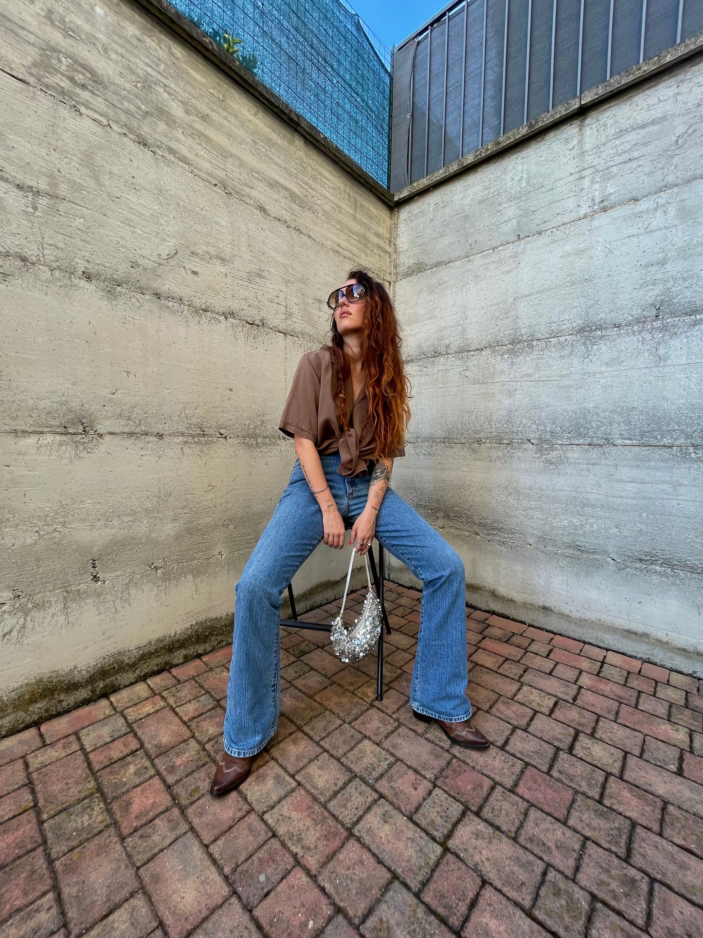 Jeans vintage lavaggio medio a zampa, taglia 42it