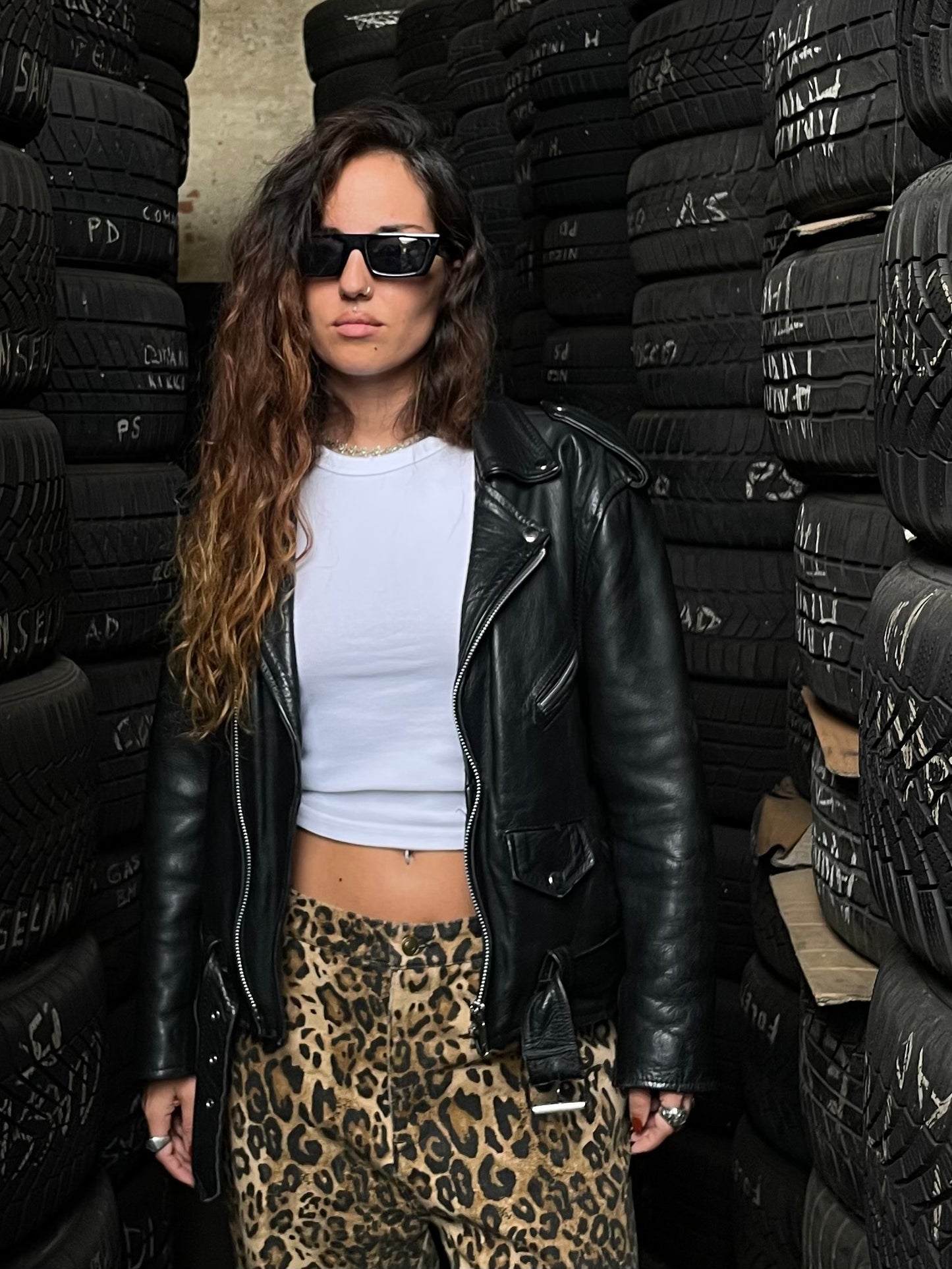 RARO chiodo vintage nero vera pelle in taglia piccola - XS uomo