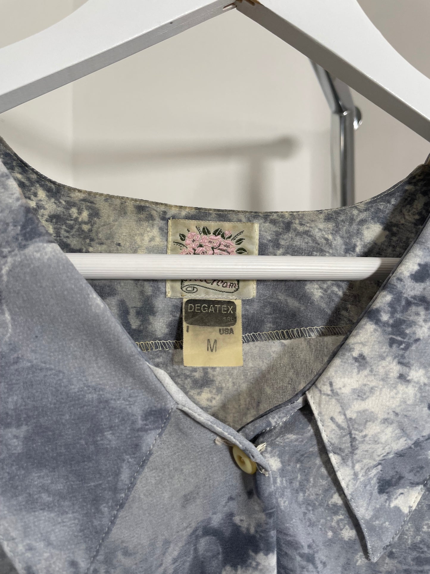 Camicetta in crepe di seta Made in USA, con stampa dipinto, taglia M donna