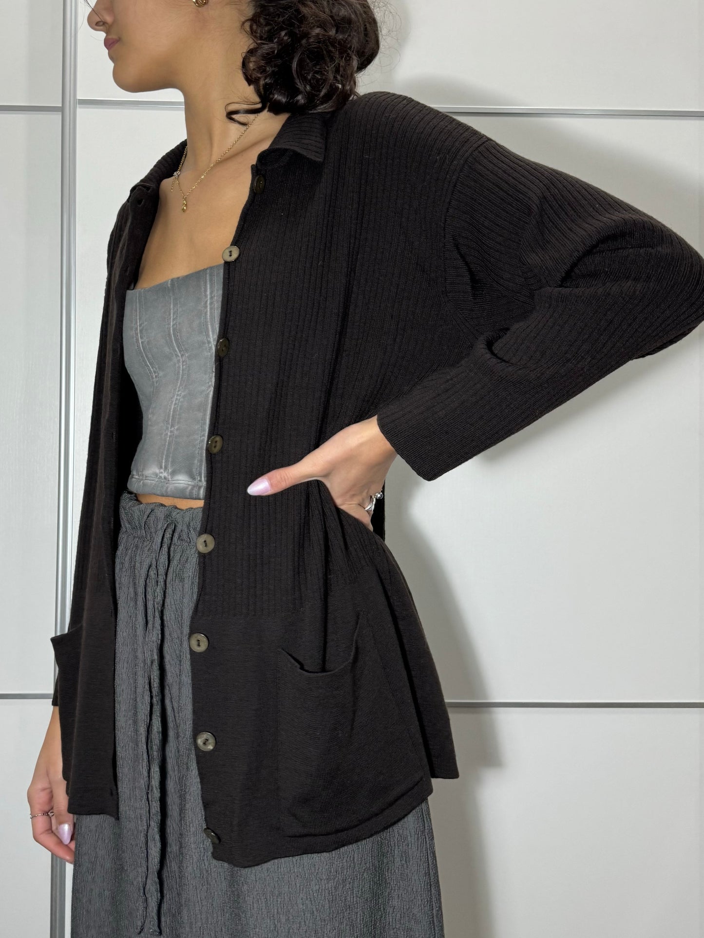 Cardigan testa di moro in 100% lana merino extrafine