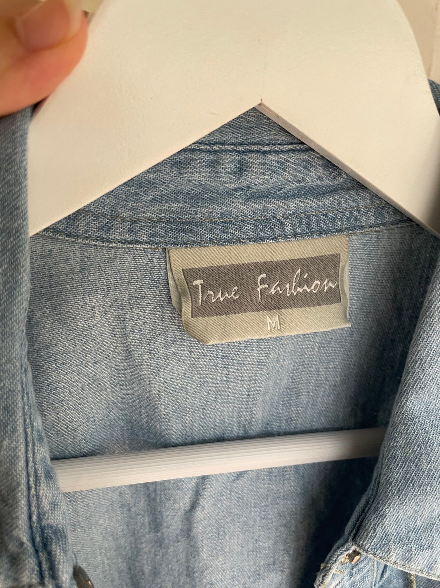 Camicia denim lavaggio chiaro, rouges frontali - taglia M