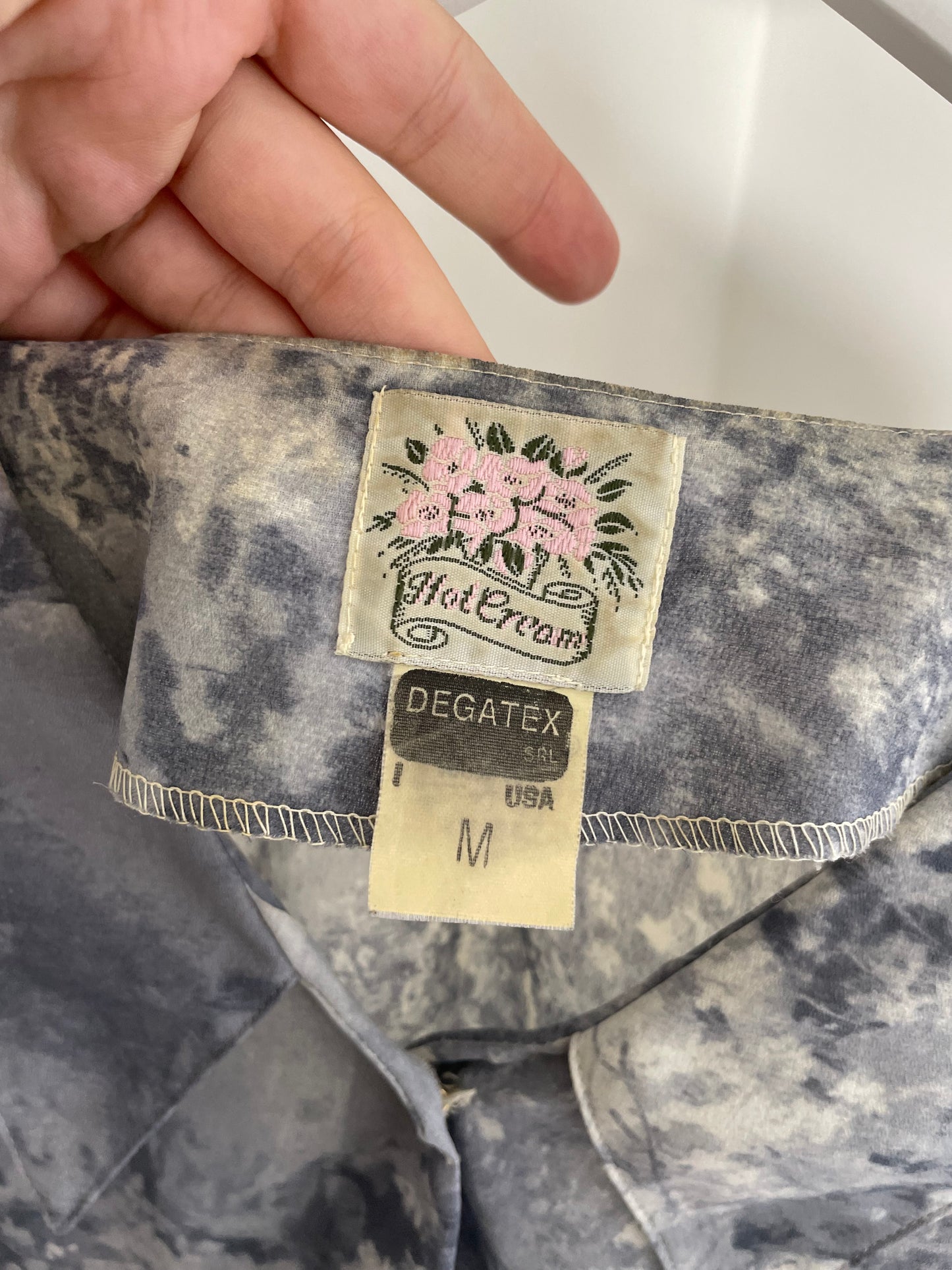 Camicetta in crepe di seta Made in USA, con stampa dipinto, taglia M donna