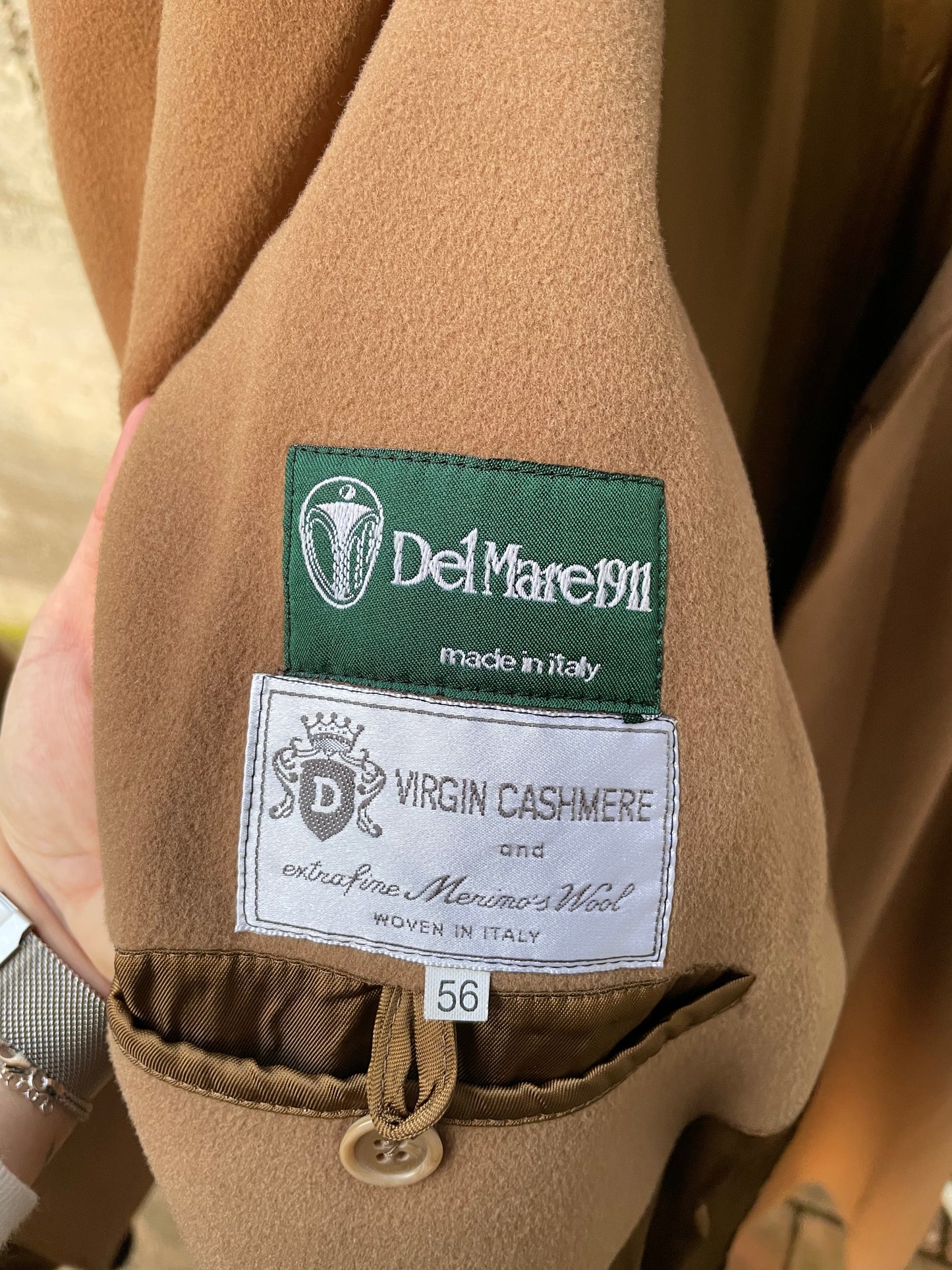 Cappotto lungo monopetto cammello, Del Mare 1911, 50% cashmere 50% lana - taglia L uomo
