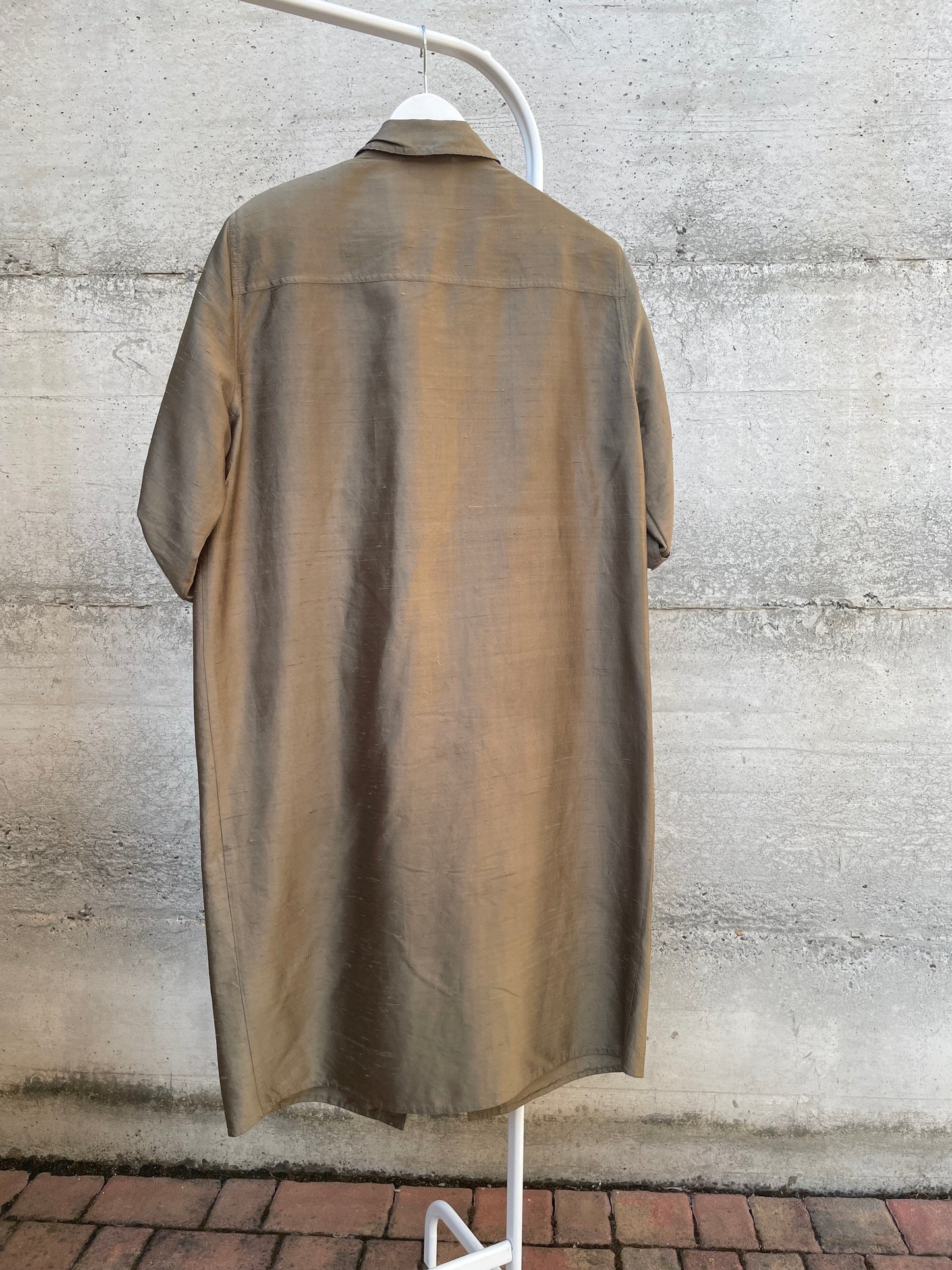 Chemisier midi 100% shantung di seta verde oliva - taglia M