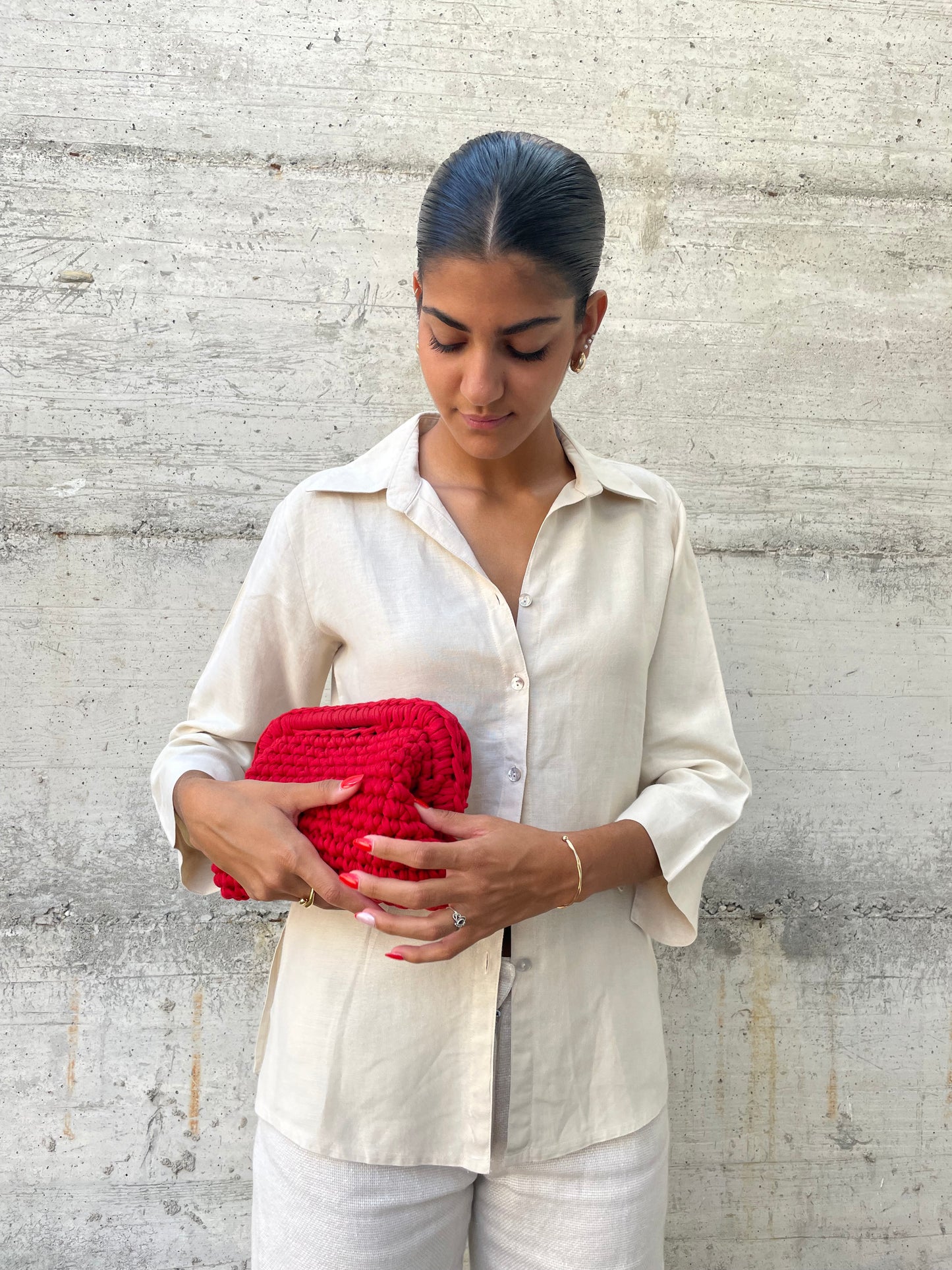 Camicia 100% lino sabbia manica a 3/4 - taglia S