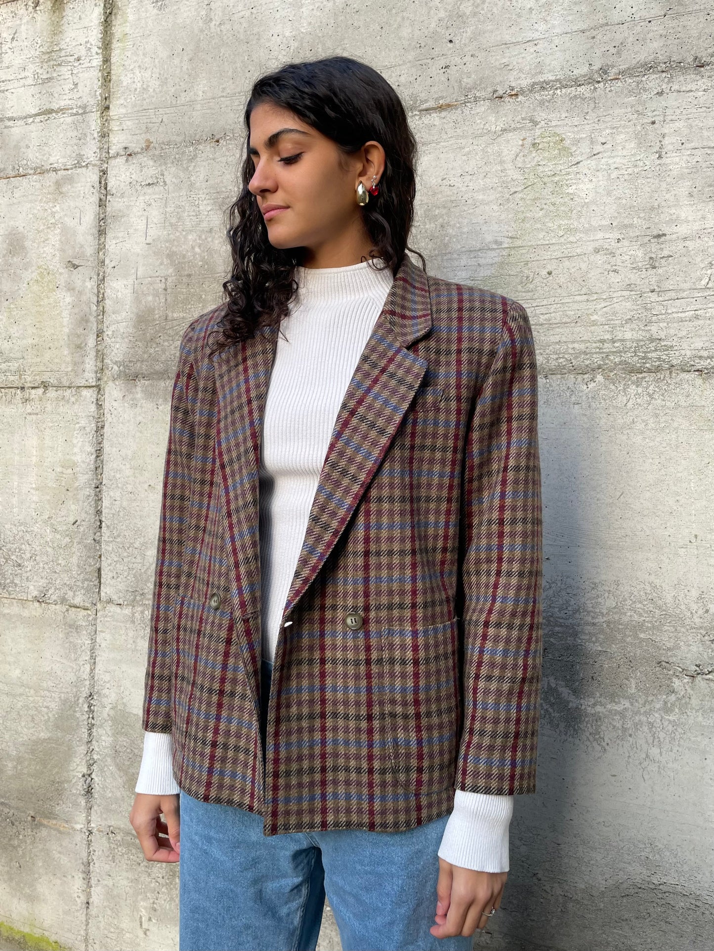 Blazer sartoriale doppiopetto tartan in misto lana