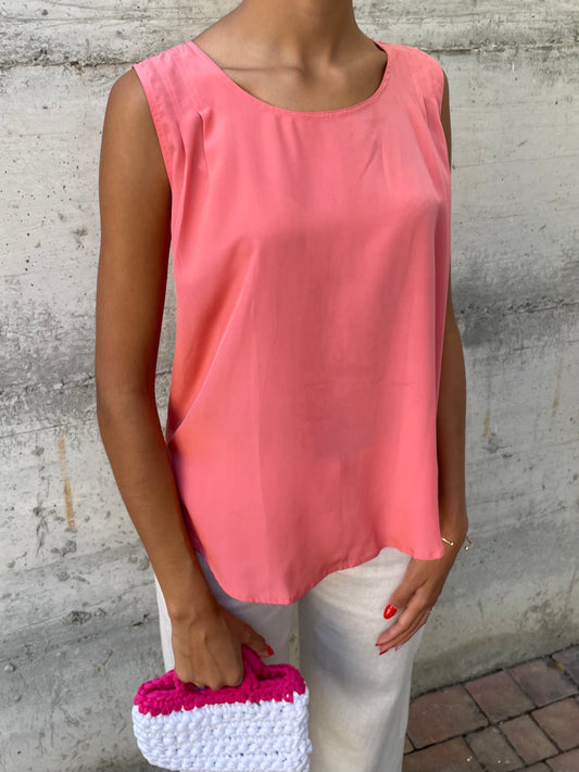 Top scivolato in pura seta salmone - taglia M
