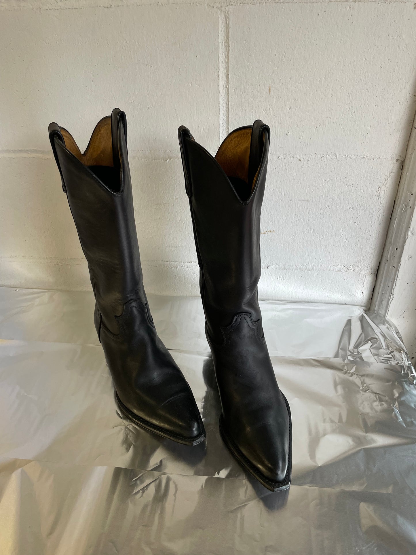 EU 39.5/40 - Texano vintage vera pelle nero liscio, tacco basso