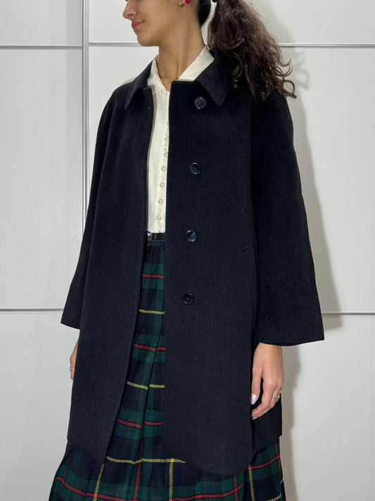 Cappotto corto sartoriale blu notte in pura lana vergine