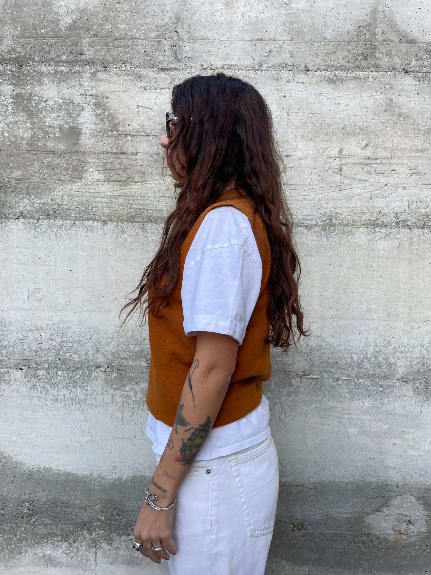 Gilet girocollo ruggine Benetton in misto lana e angora