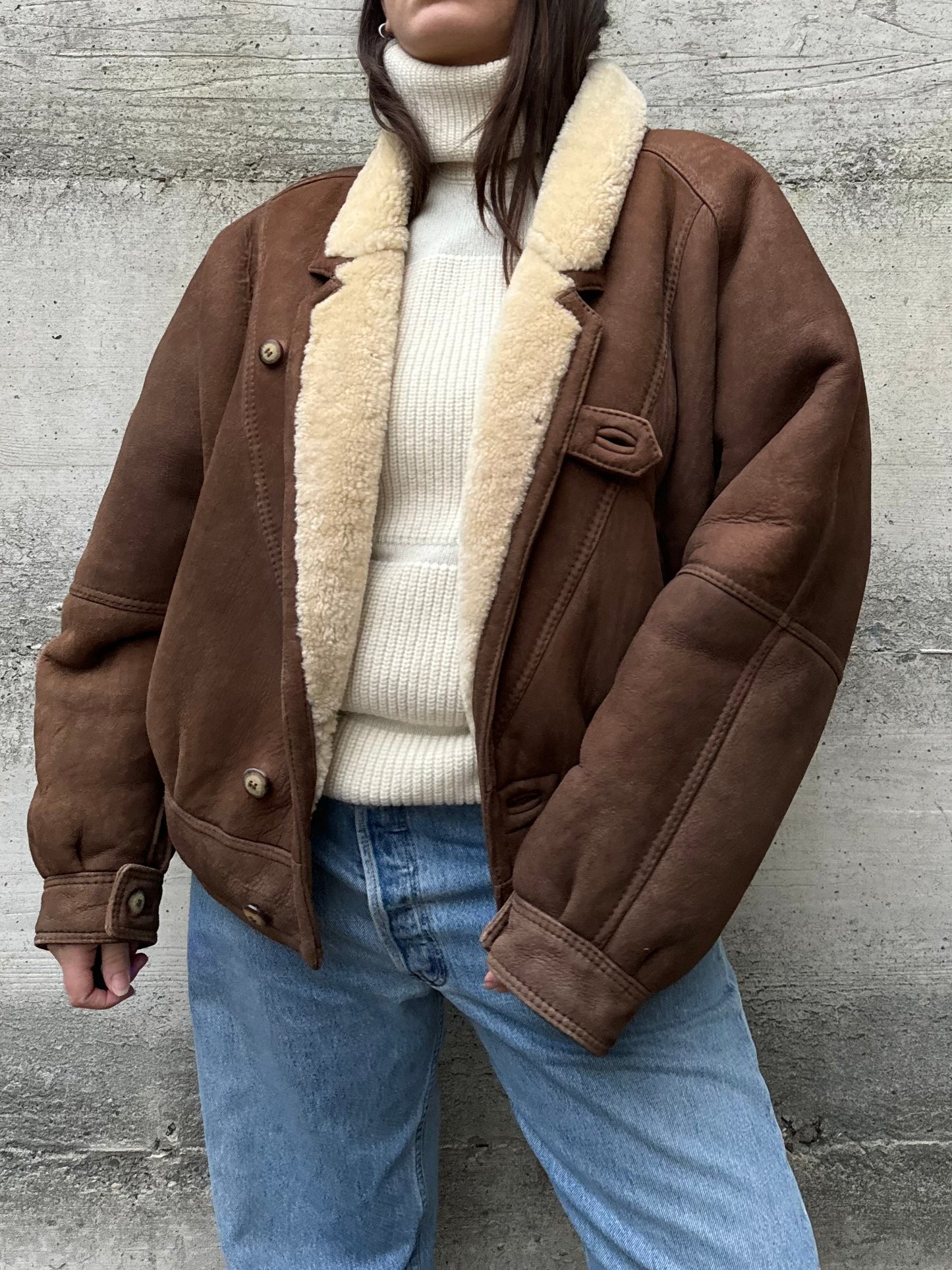 Bomber aviator Shearling marrone, taglia 48it uomo (S/M)