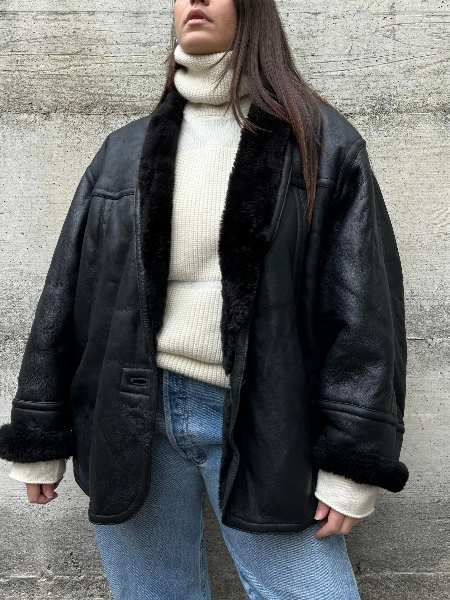 Montone Shearling 80s doppiopetto, in nappa, taglia 48it donna