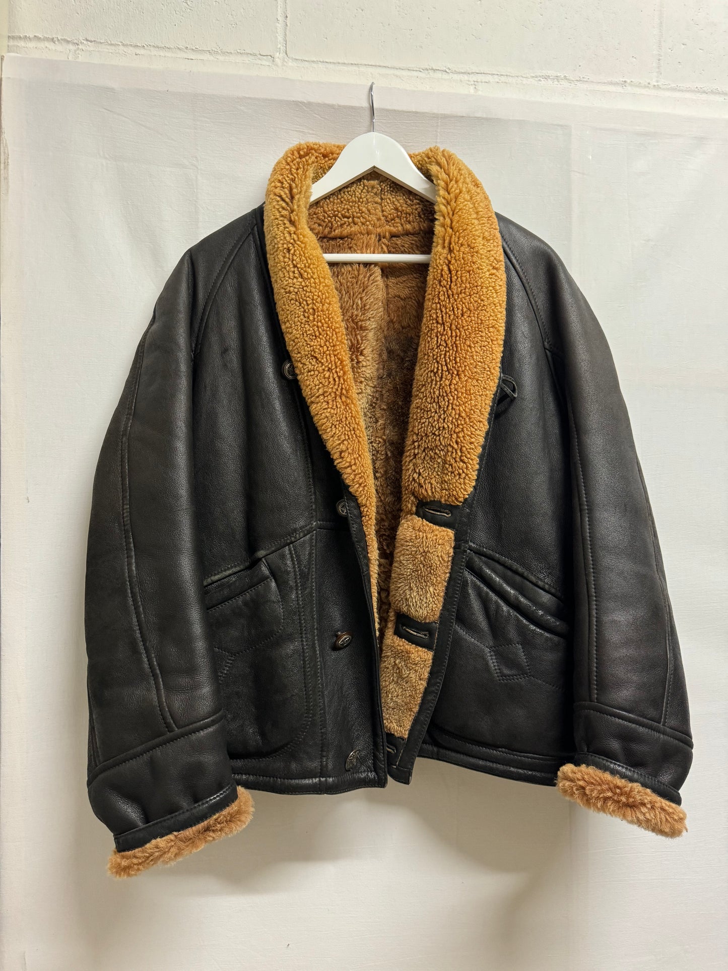 Bomber in montone Shearling testa di moro, taglia 48it uomo