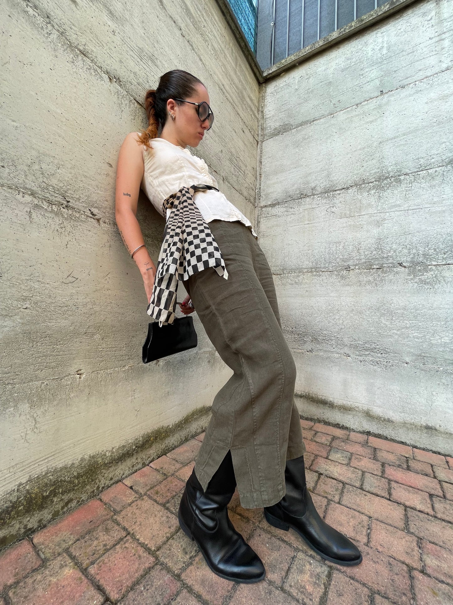 Pantalone capri ampio verde oliva 100% lino, Conte of Florence, taglia 42it