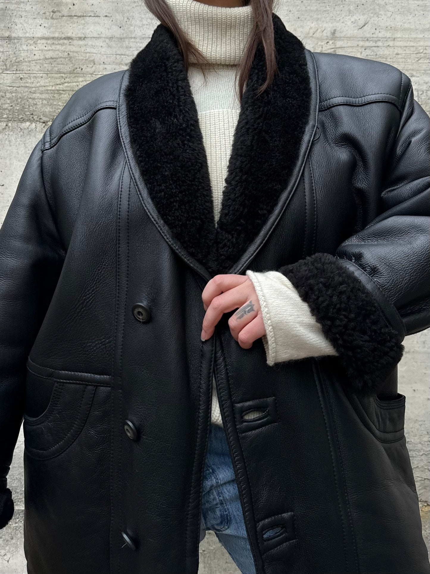 Montone Shearling nero in nappa, taglia 50it uomo (M)