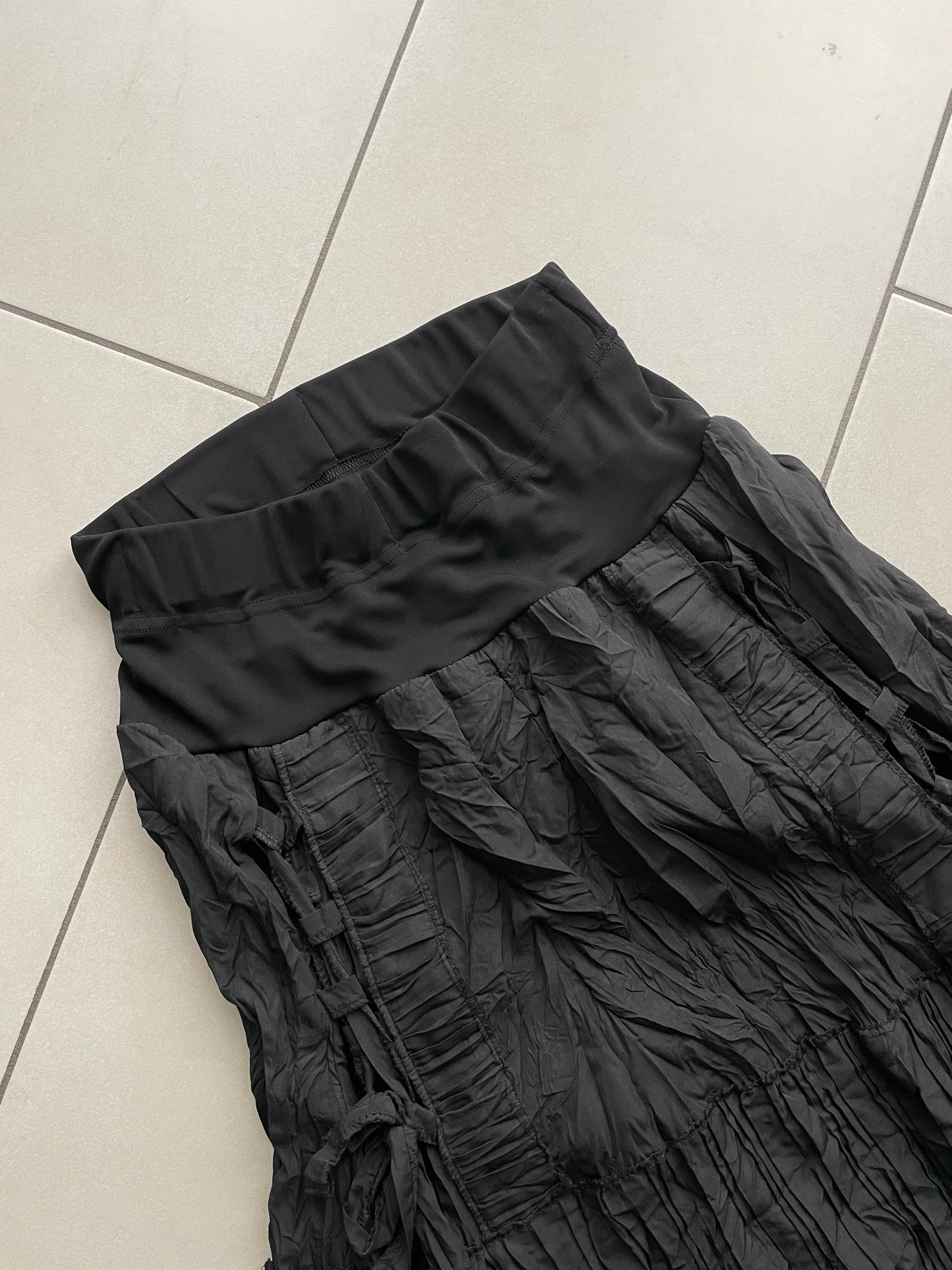 Maxi gonna sartoriale nera 100% cotone crespato - taglia unica