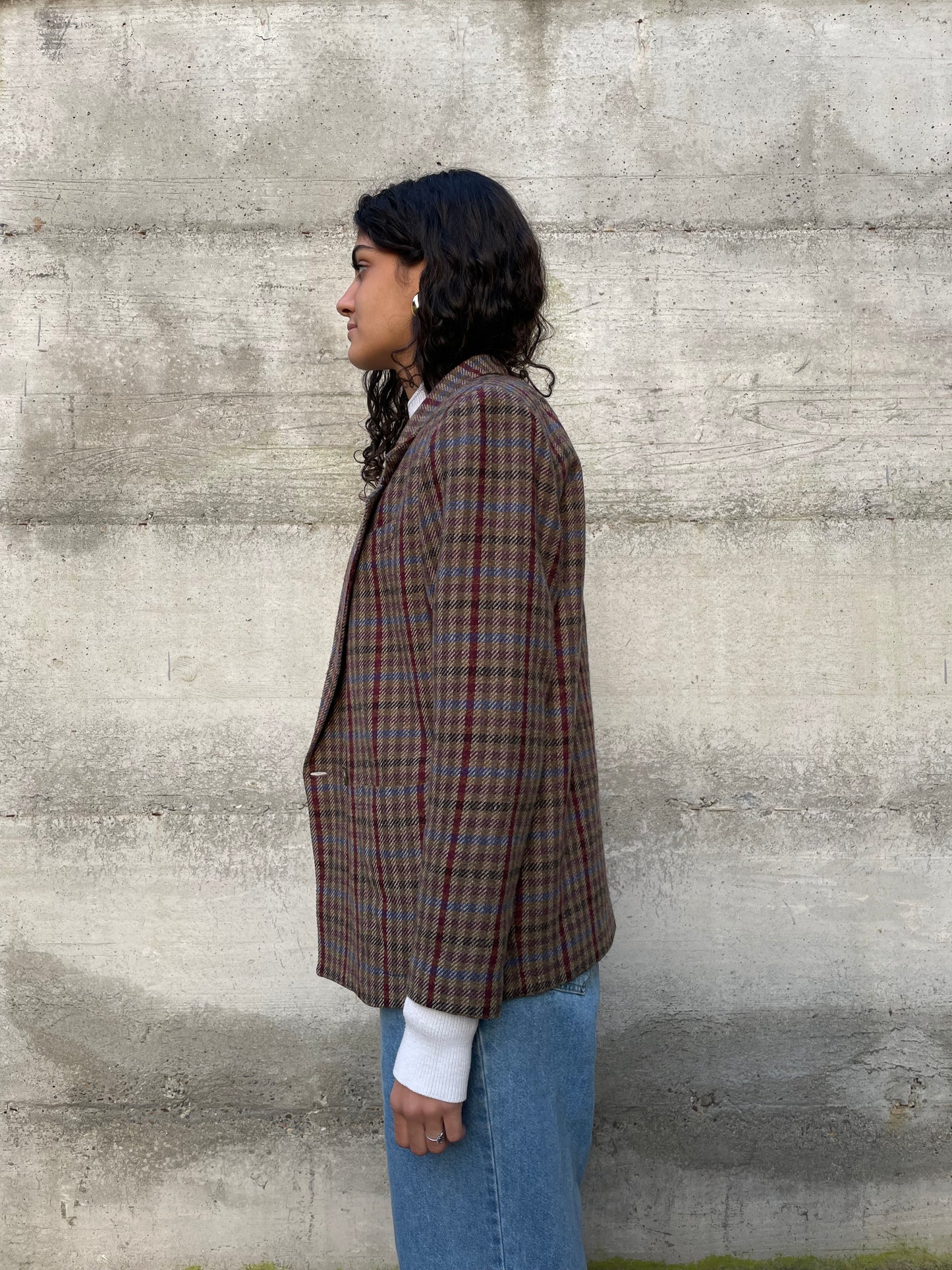 Blazer sartoriale doppiopetto tartan in misto lana