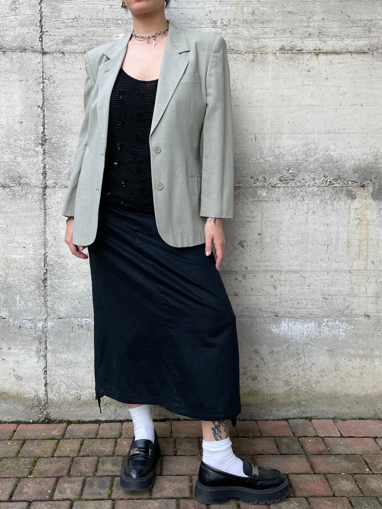 Blazer sartoriale misto viscosa/lana vergine/mohair madras color verde muschio