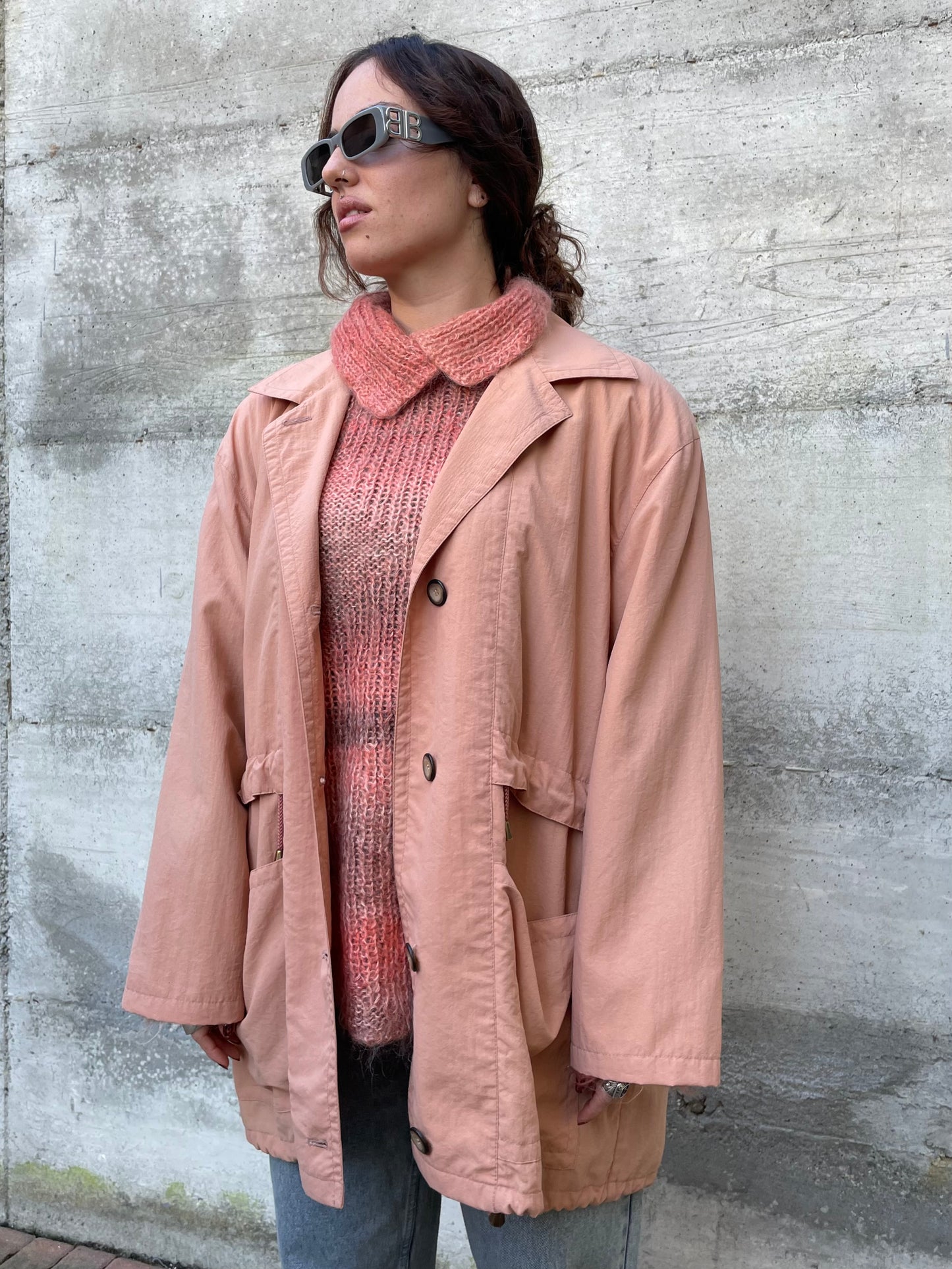 Giacca a vento foderata con coulisse rosa salmone