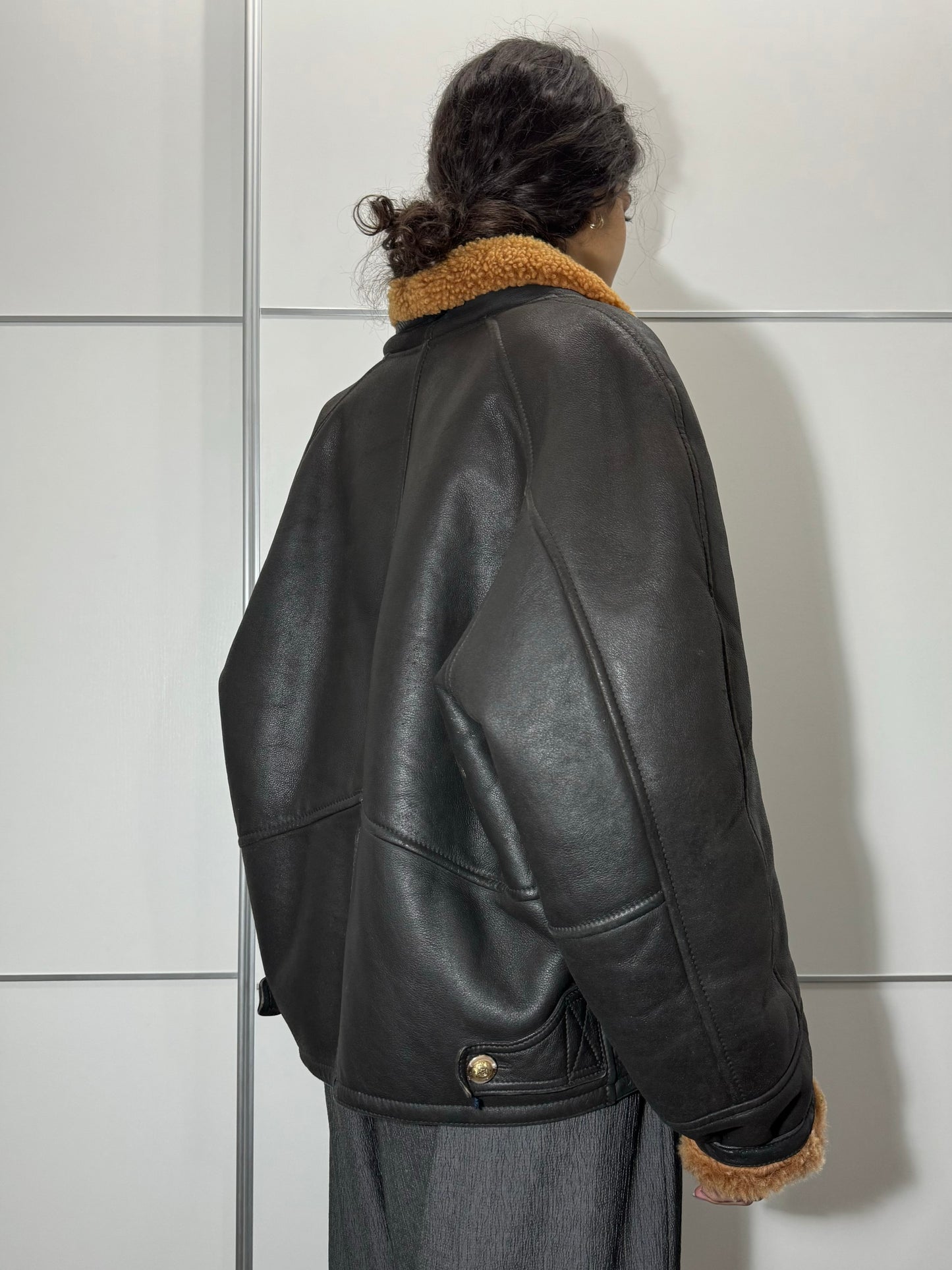 Bomber in montone Shearling testa di moro, taglia 48it uomo