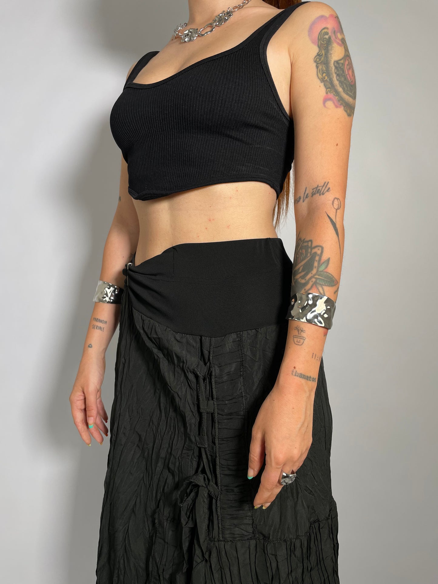 Maxi gonna sartoriale nera 100% cotone crespato - taglia unica