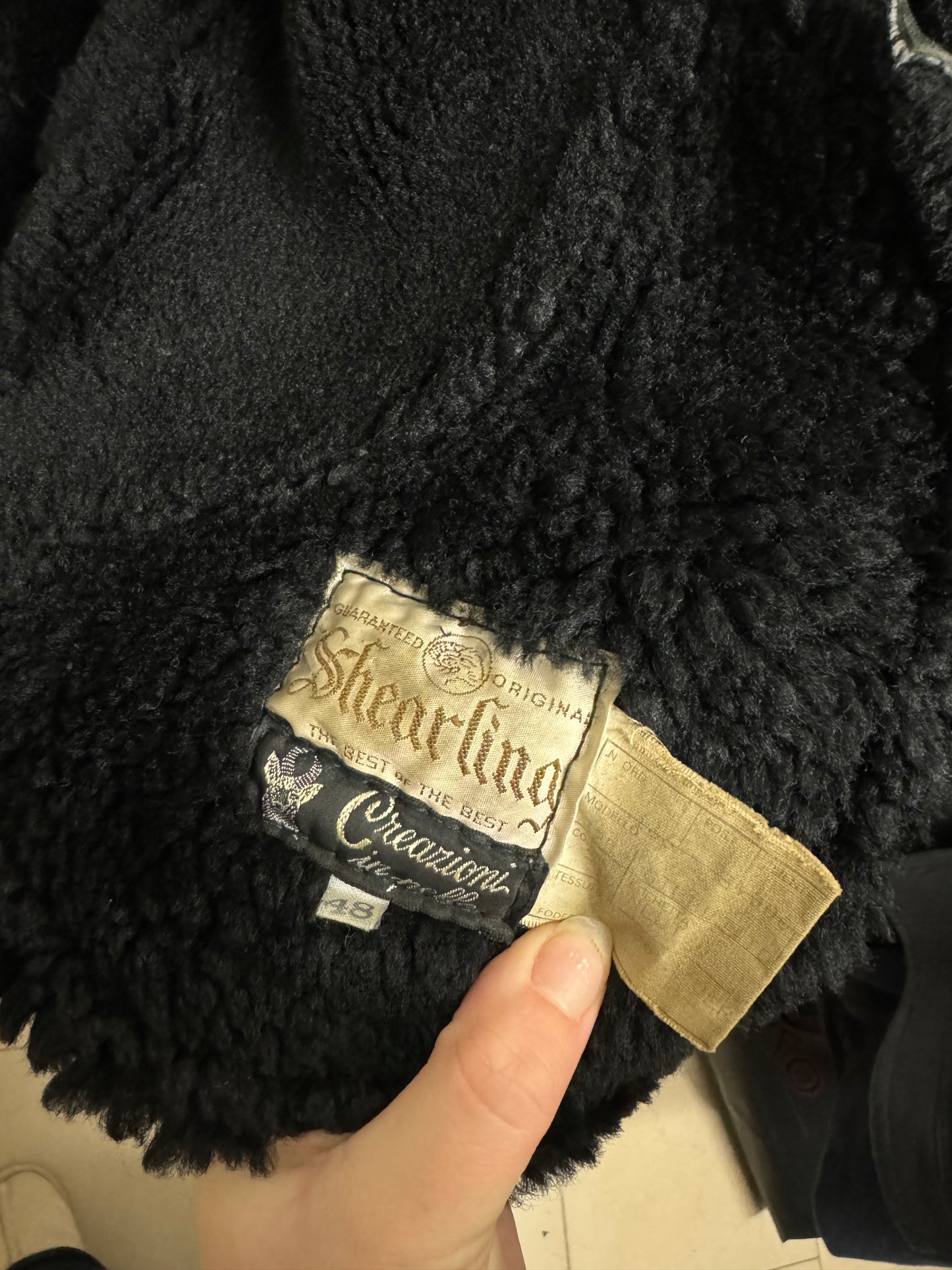 Bomber in montone Shearling nero, taglia 48it uomo