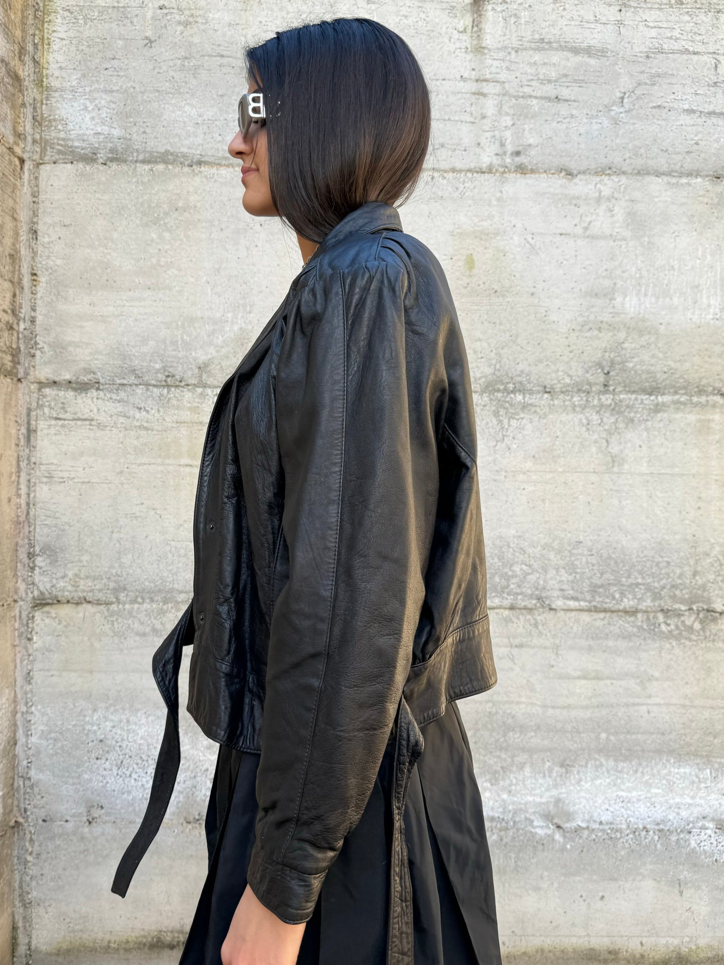 Bomber 80s crop in vera pelle nappata