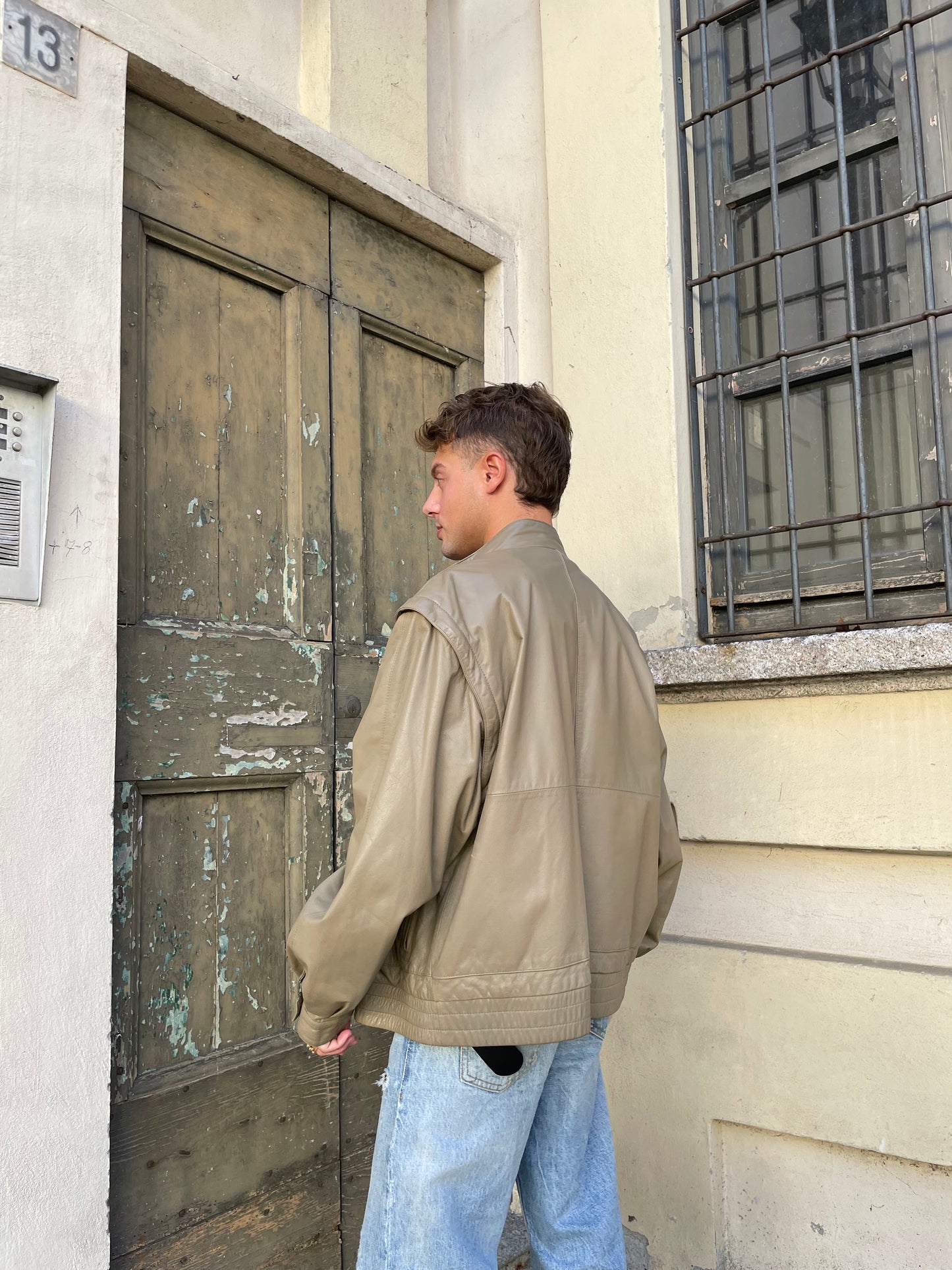 Bomber smanicabile vera pelle beige - M uomo