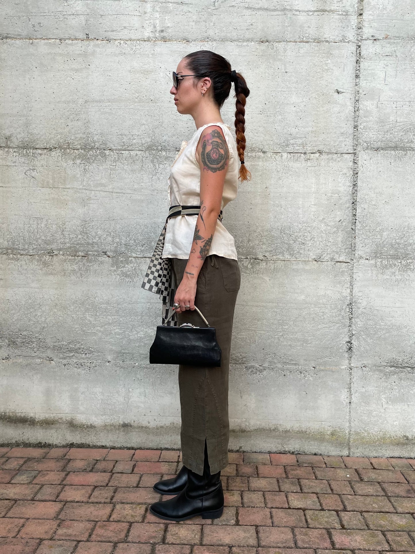 Pantalone capri ampio verde oliva 100% lino, Conte of Florence, taglia 42it