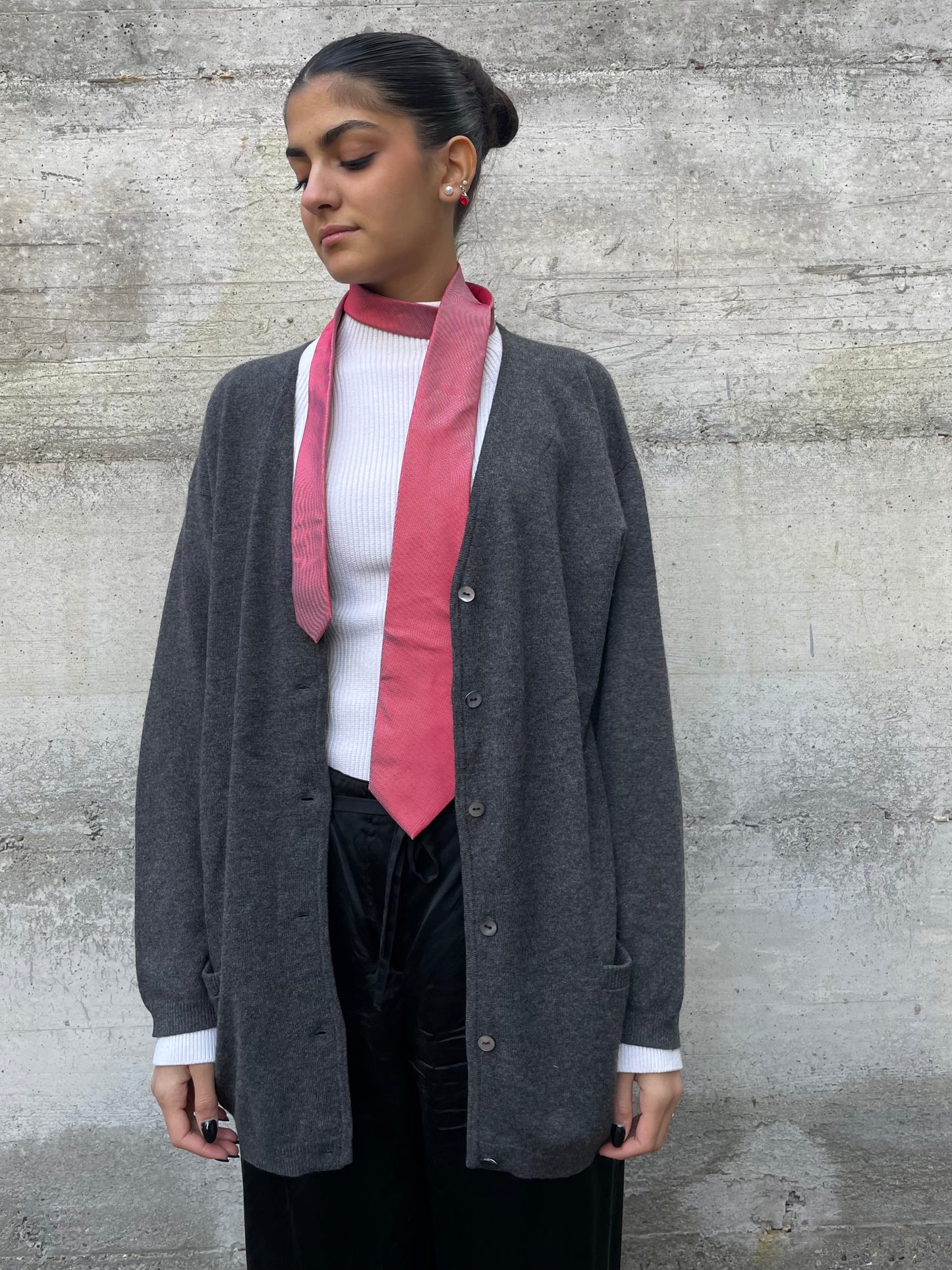Cardigan sartoriale grigio 100% cashmere