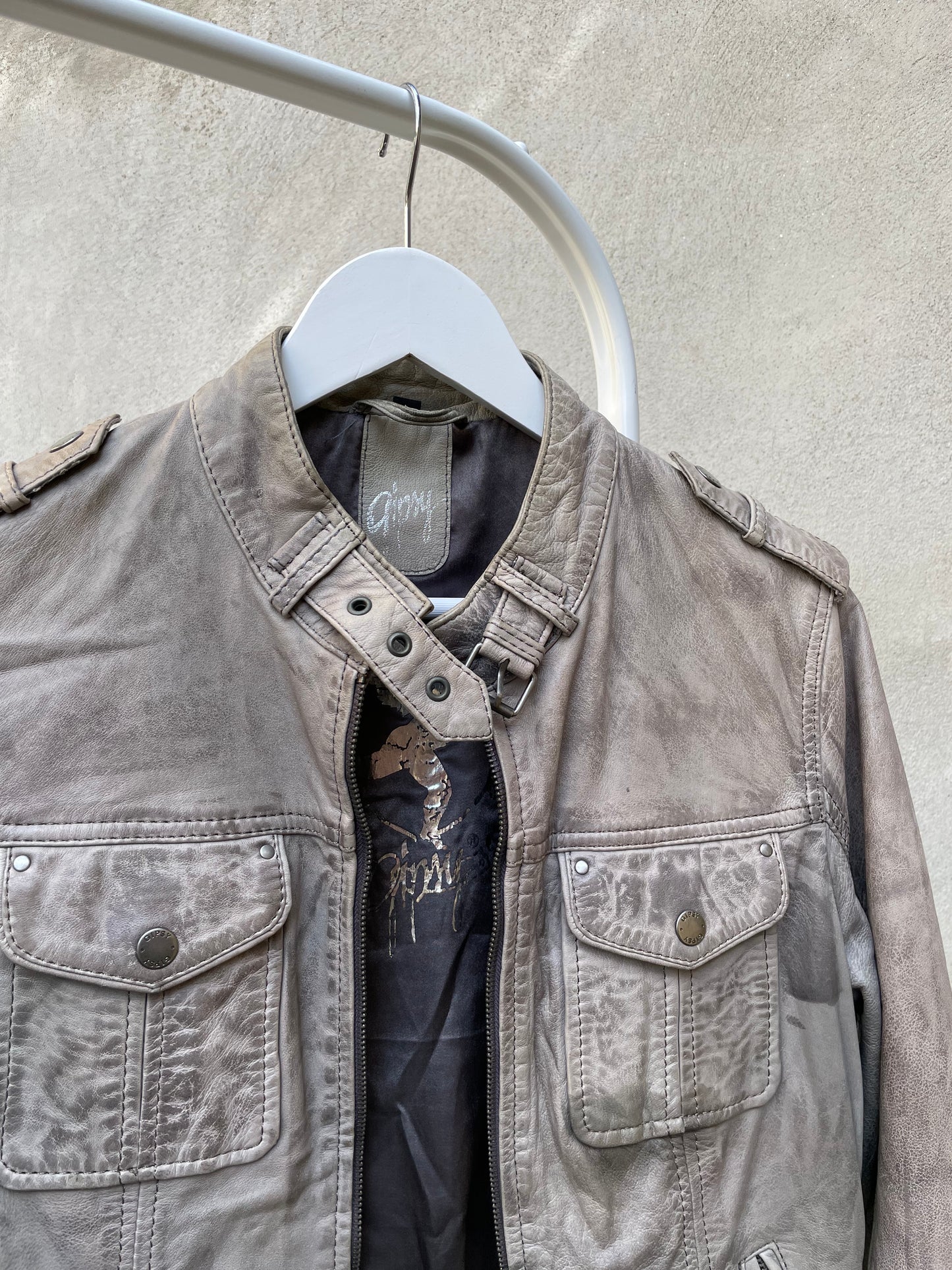 Biker cropped vera pelle ghiaccio