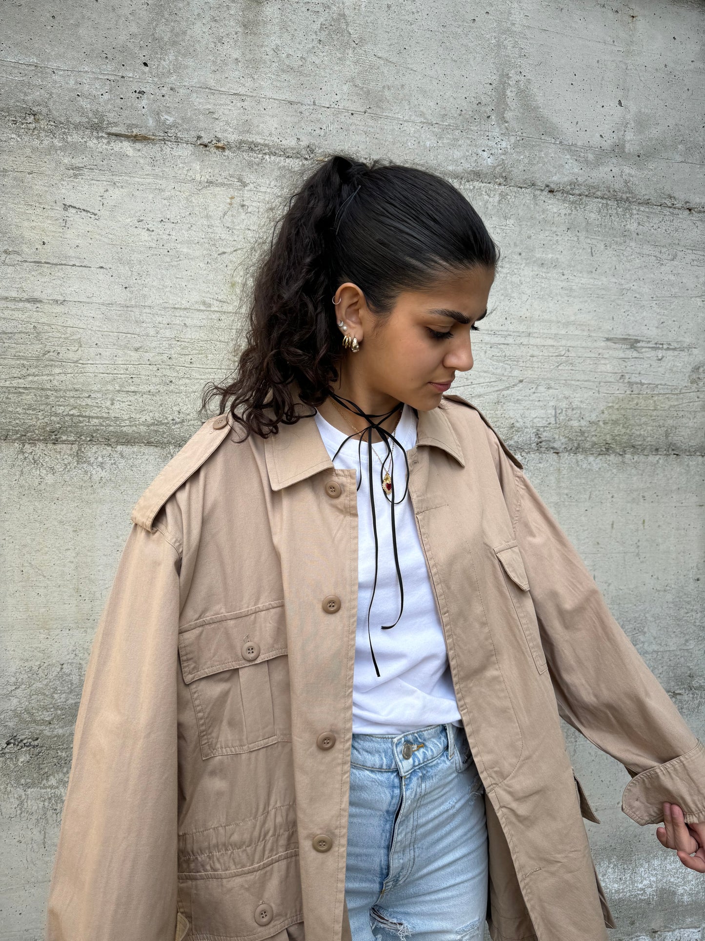 Overshirt cargo beige in cotone