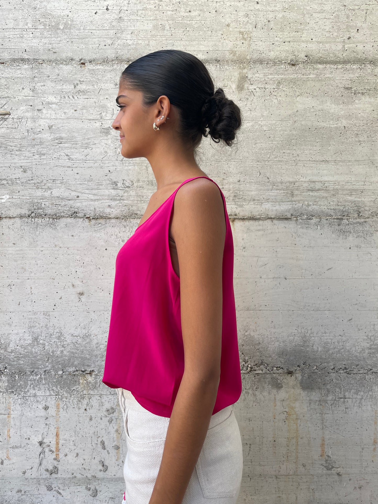 Top sartoriale in pura seta fucsia - taglia M