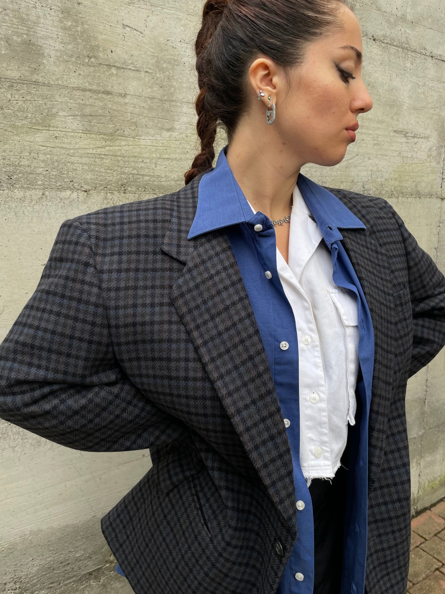 Blazer maschile tartan in misto lana e cashmere