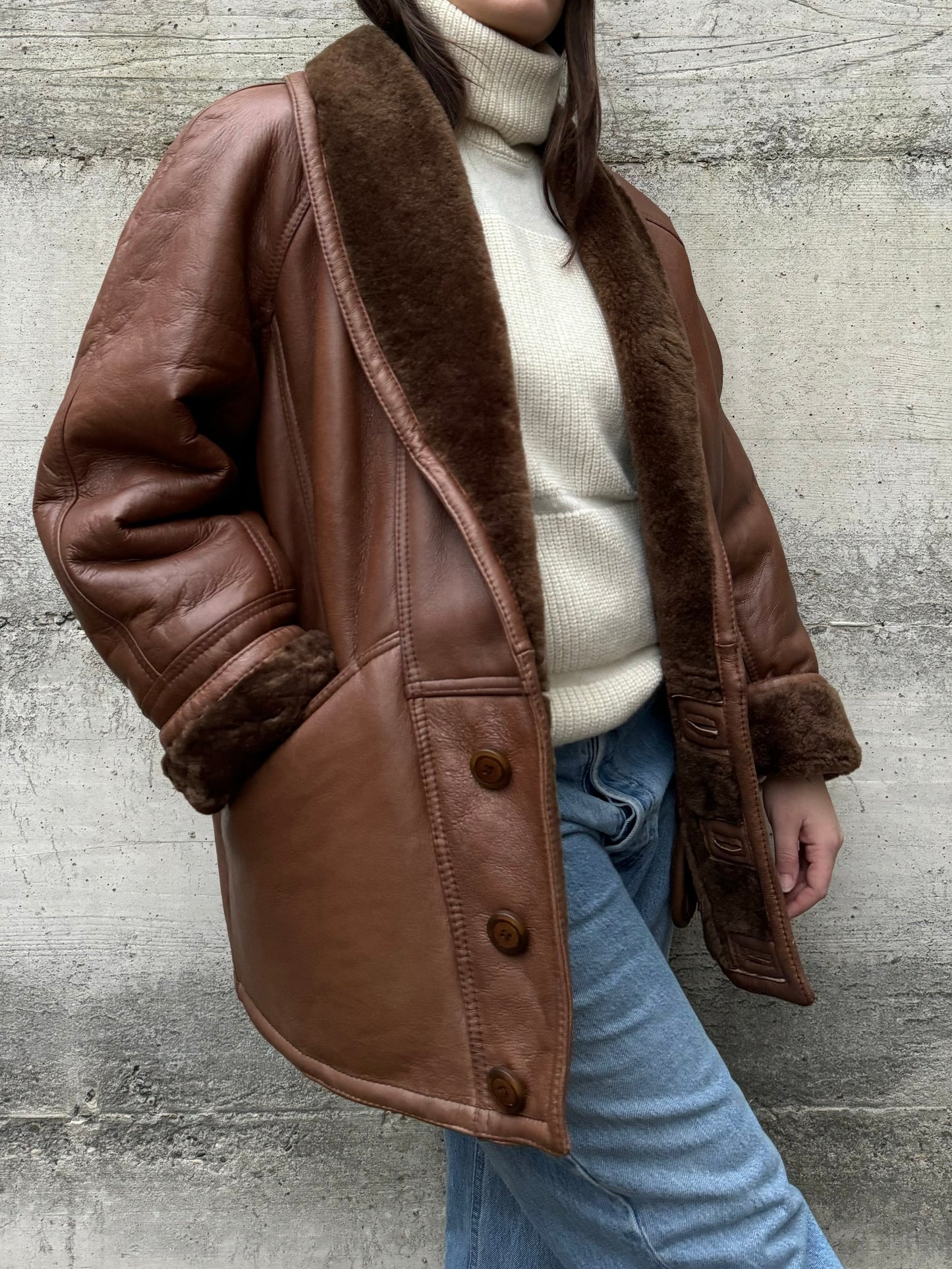 Montone Shearling cioccolato in nappa, a pelo raso, taglia 48it uomo (S/M)