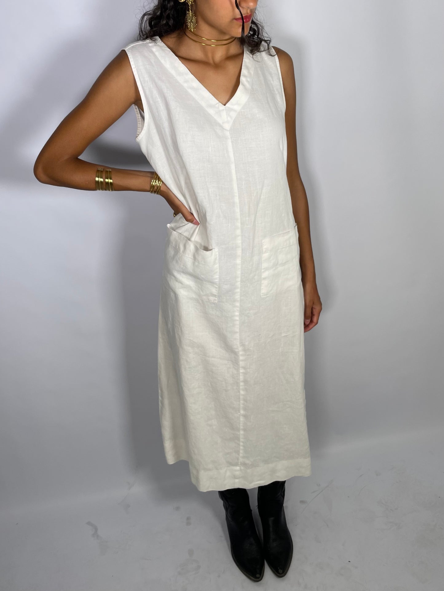 Abito midi sartoriale 100% lino bianco - Alba Fornari - taglia M