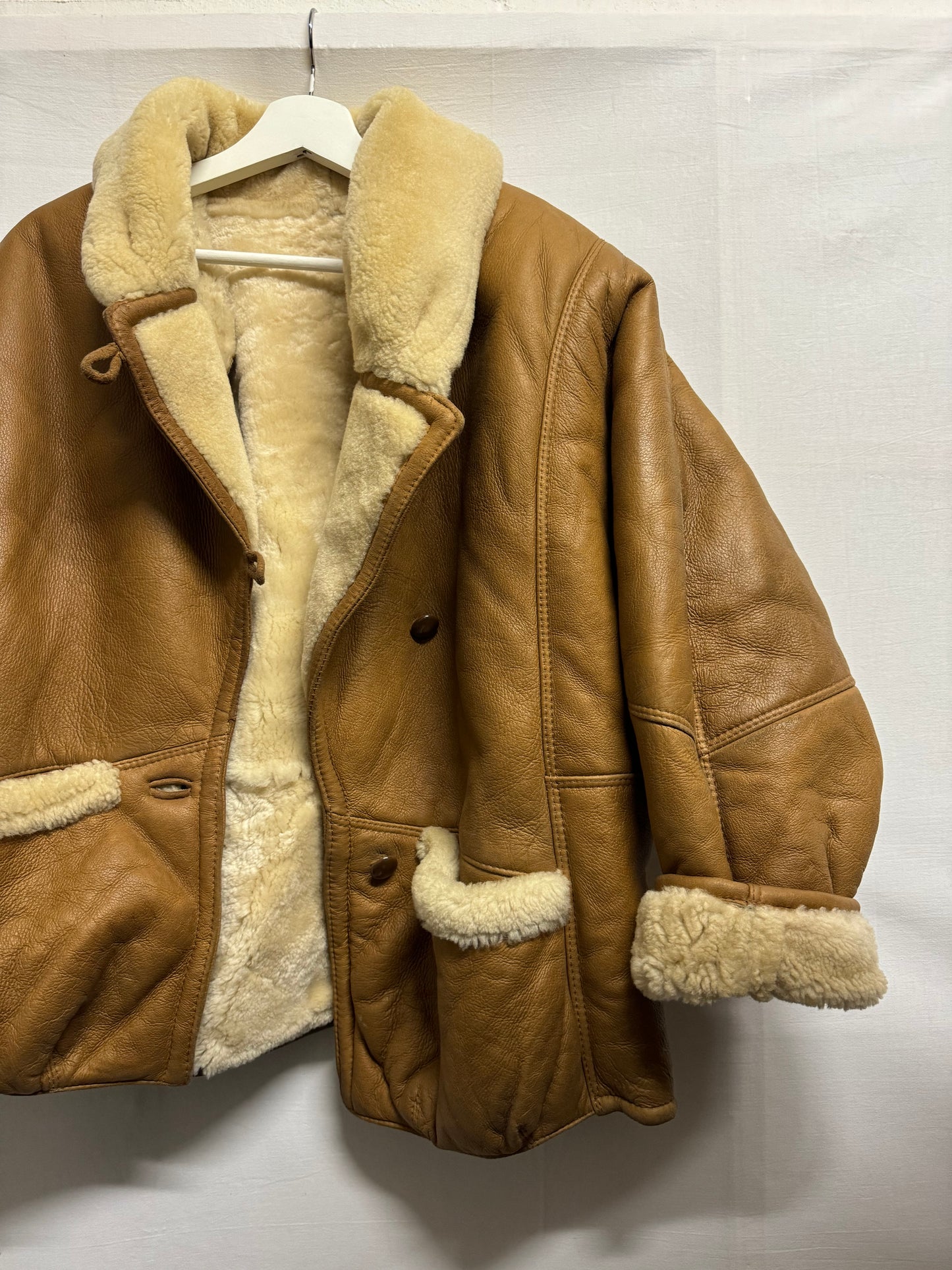 Montone aviator originale Shearling in pelle caramello, rara taglia piccola da donna